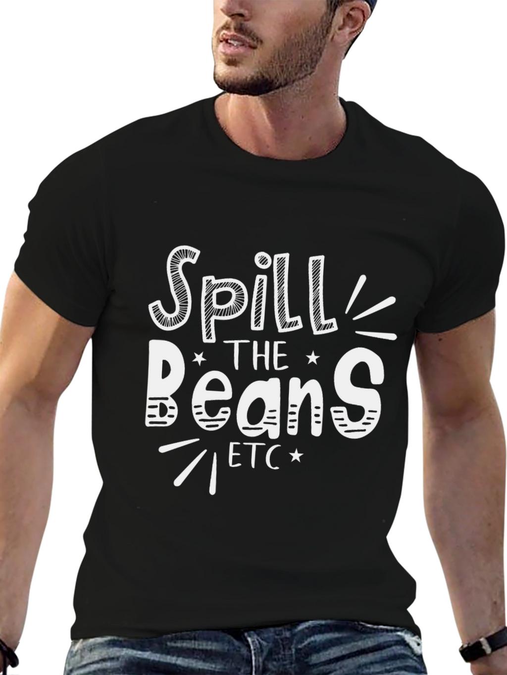 Spill the Beans Graphic Tee - Black Cotton T-Shirt