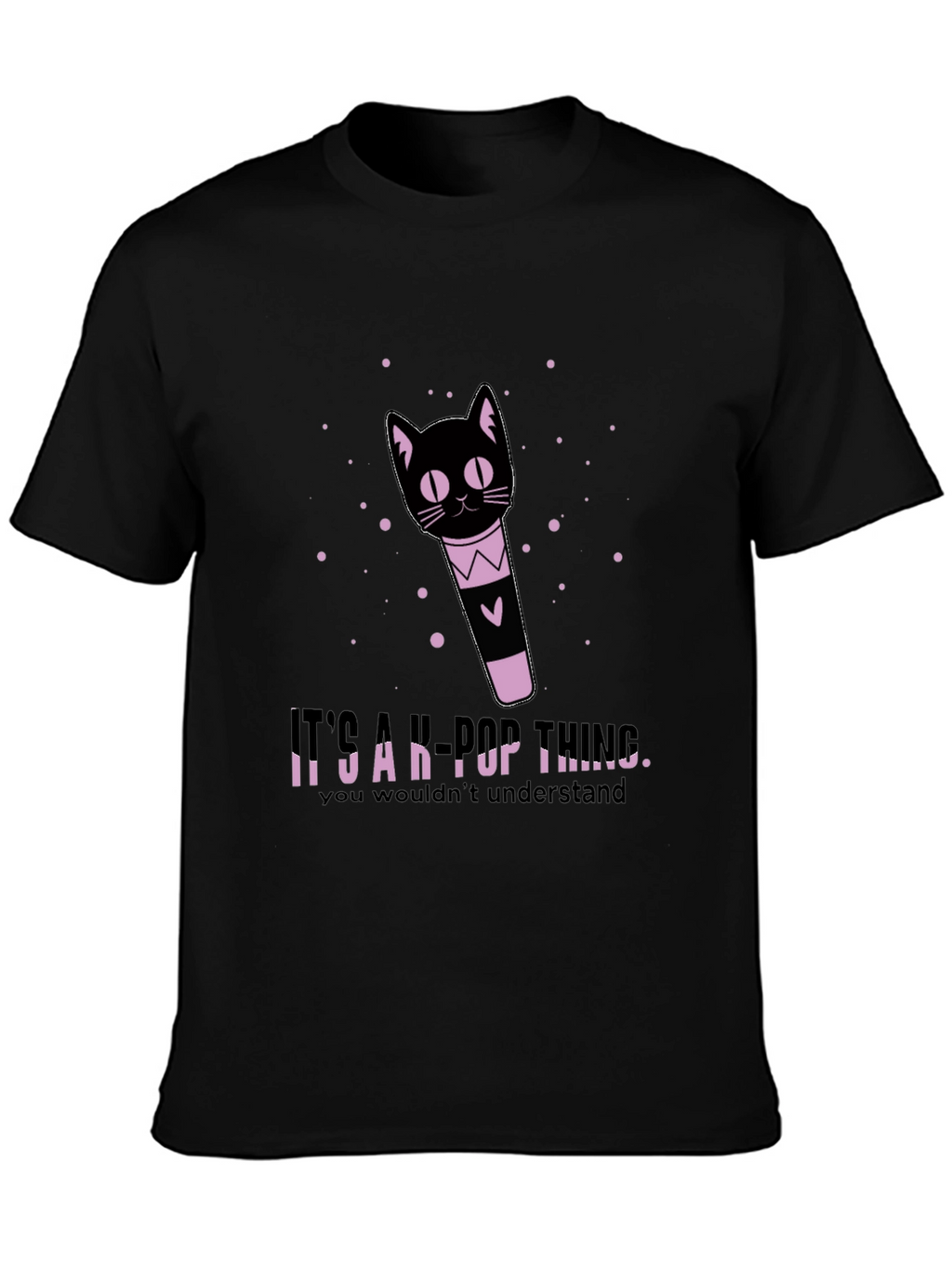 K-Pop Thing Cat Lightstick Black T-Shirt