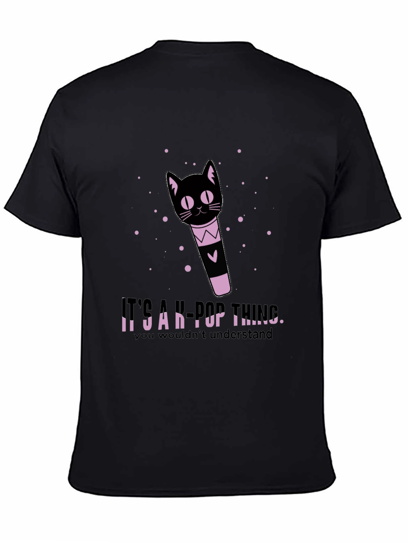 K-Pop Thing Cat Lightstick Black T-Shirt