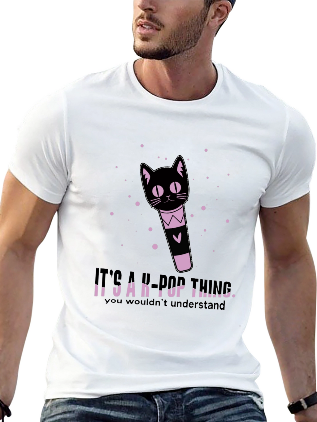 K-Pop Thing Cat Lightstick Black T-Shirt