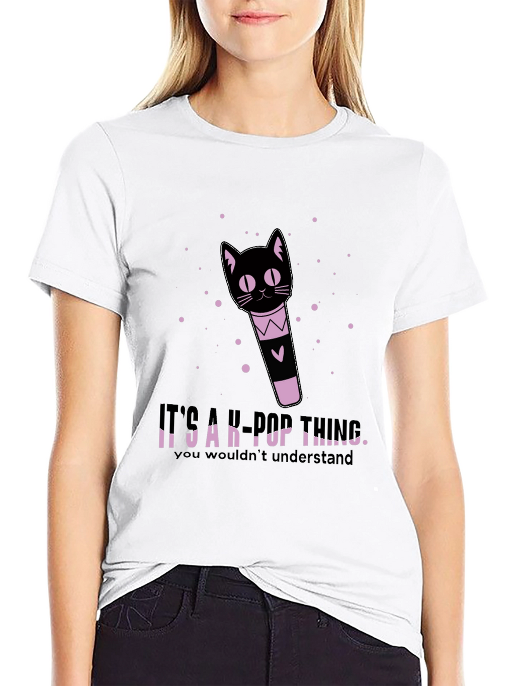 K-Pop Thing Cat Lightstick Black T-Shirt