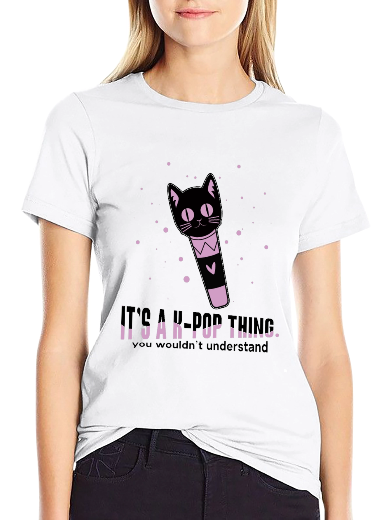 K-Pop Thing Cat Lightstick Black T-Shirt