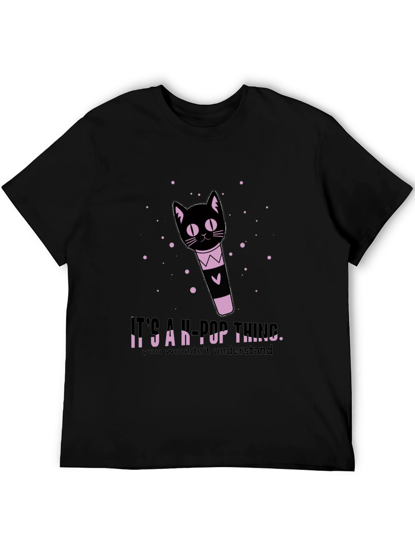 K-Pop Thing Cat Lightstick Black T-Shirt