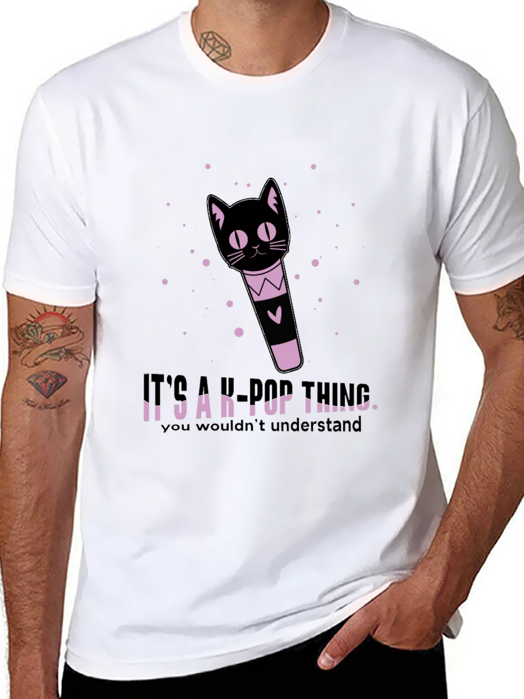 K-Pop Thing Cat Lightstick Black T-Shirt