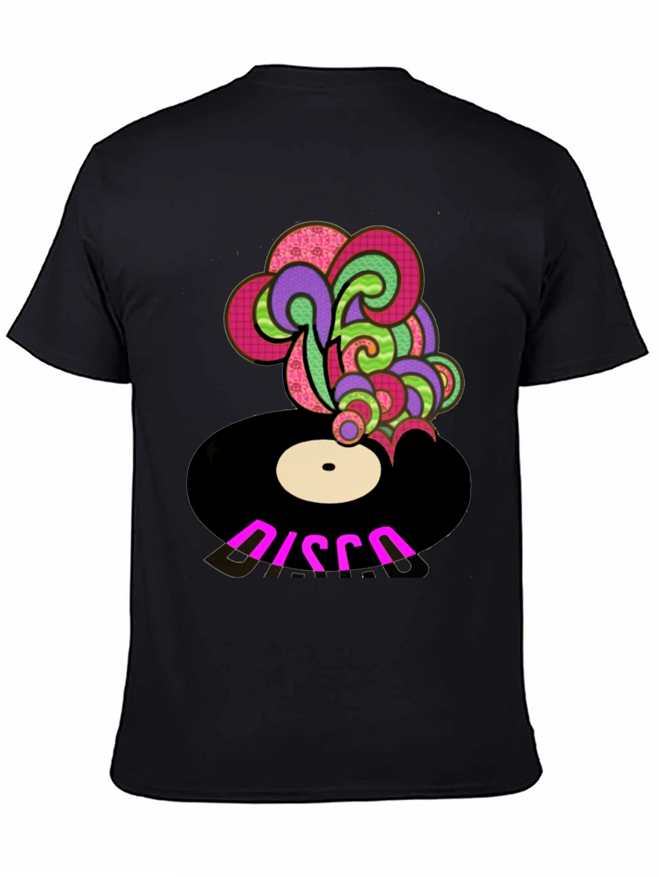Retro Disco Record Graphic Tee - Black Cotton Blend