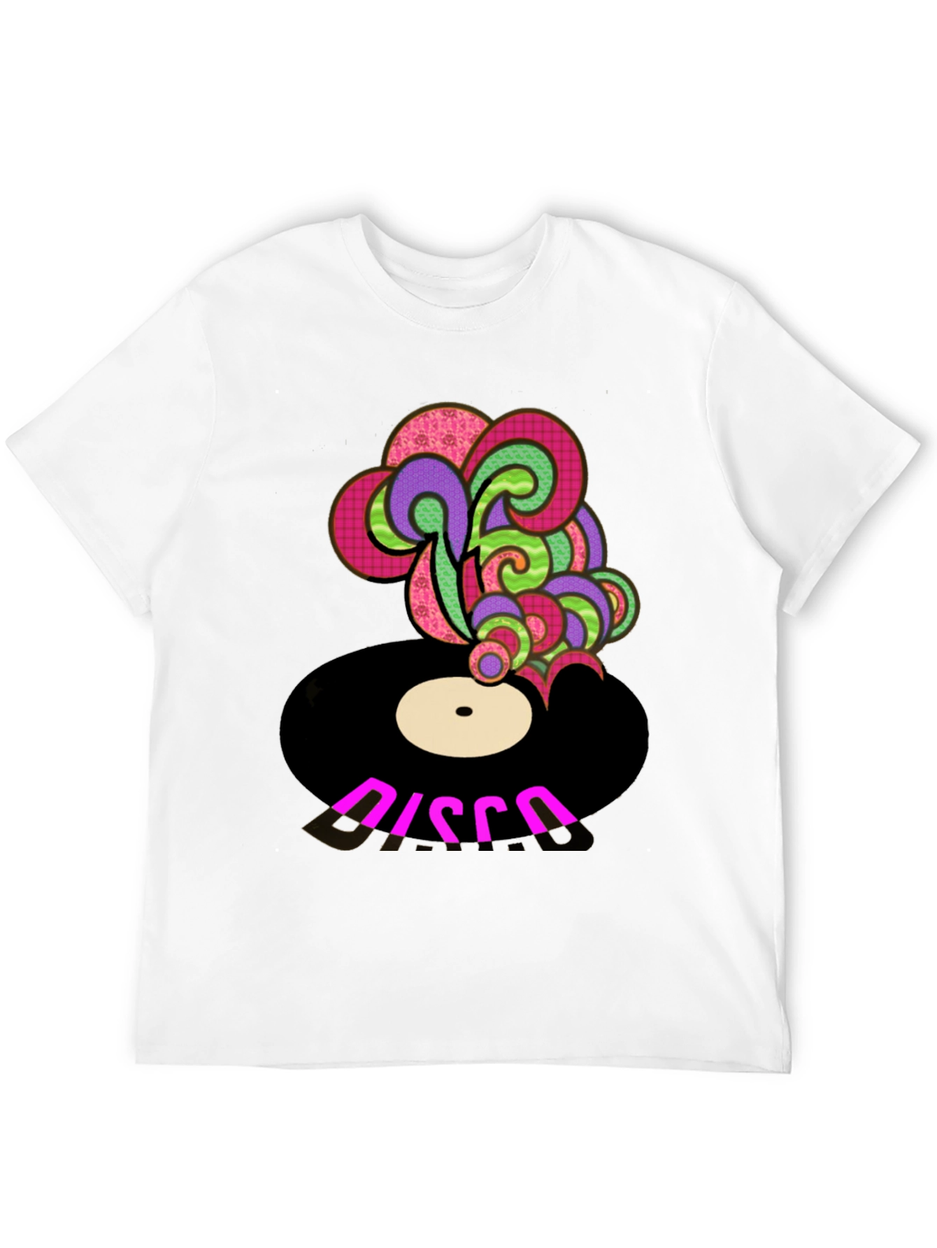 Retro Disco Record Graphic Tee - Black Cotton Blend