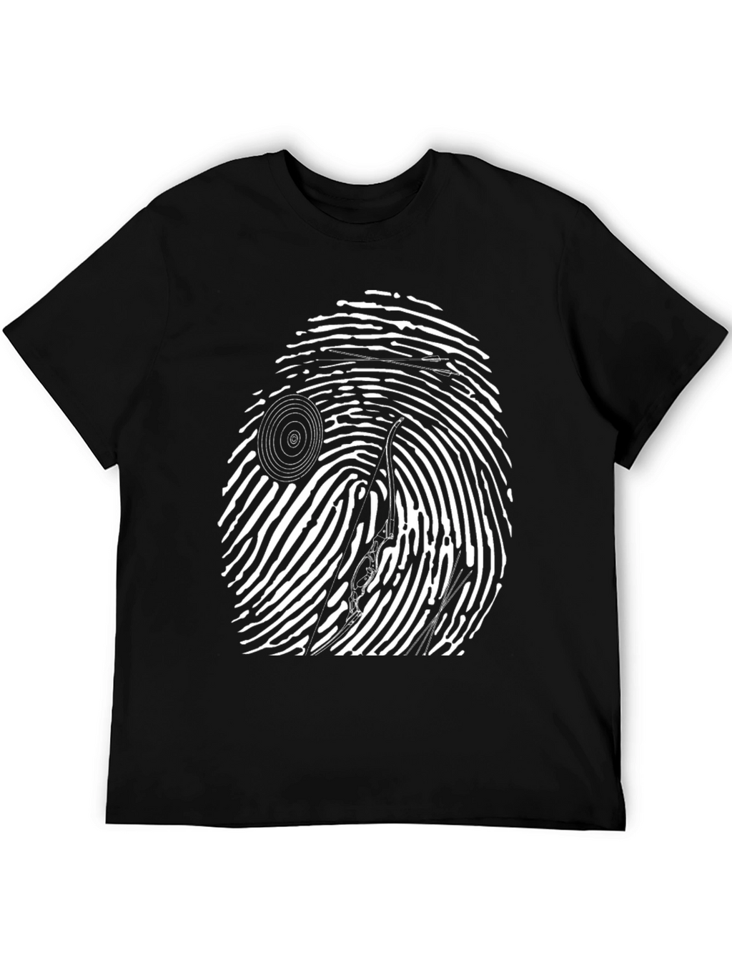 Unique Black T-Shirt with Fingerprint Graphic Design