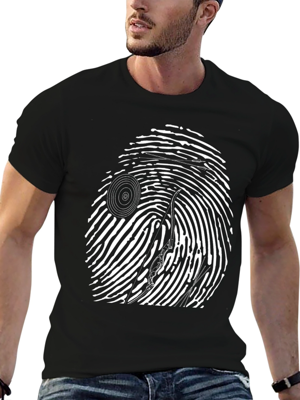 Unique Black T-Shirt with Fingerprint Graphic Design