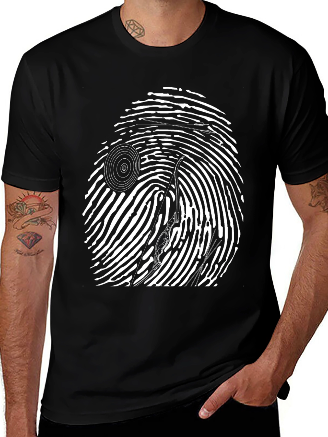 Unique Black T-Shirt with Fingerprint Graphic Design