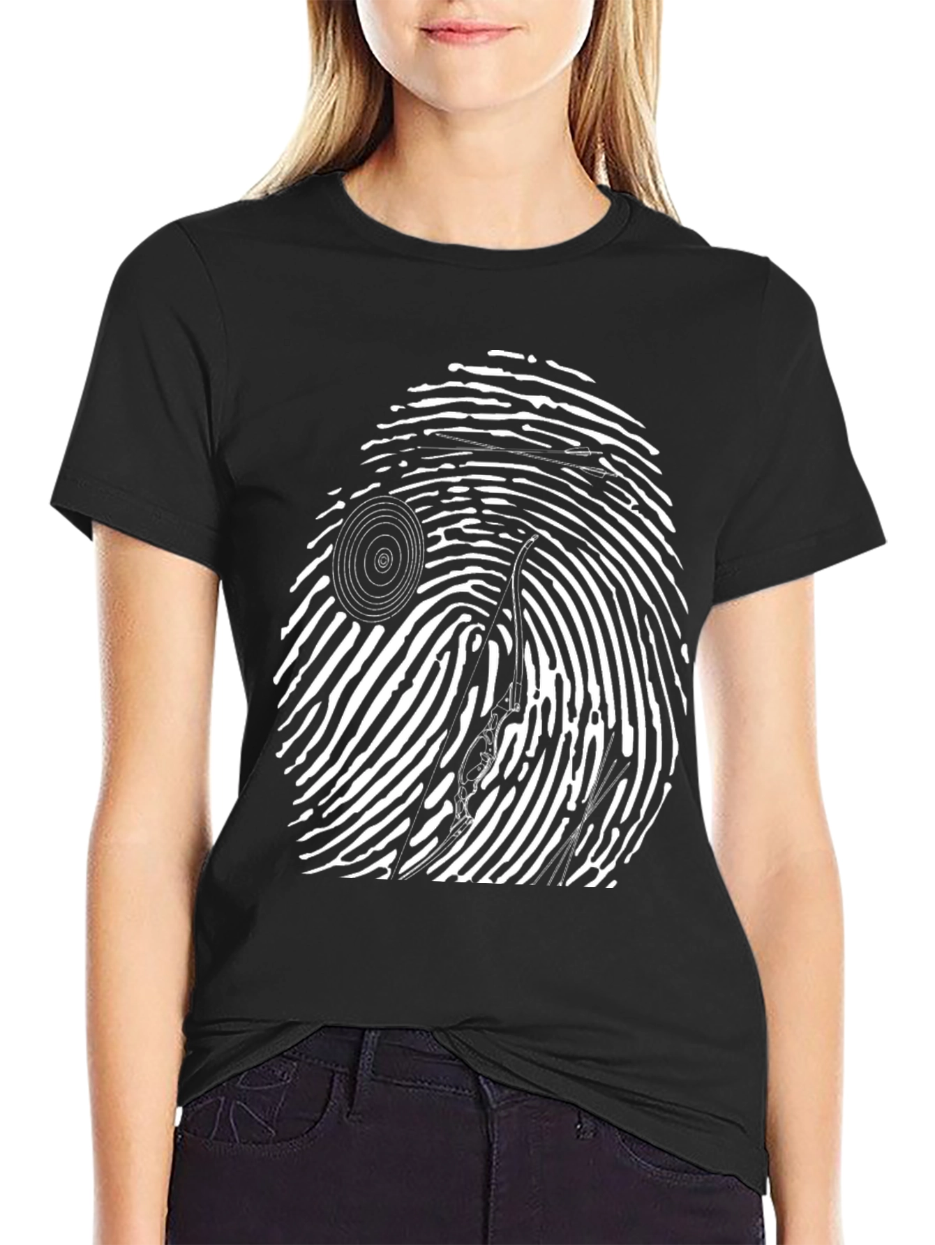 Unique Black T-Shirt with Fingerprint Graphic Design