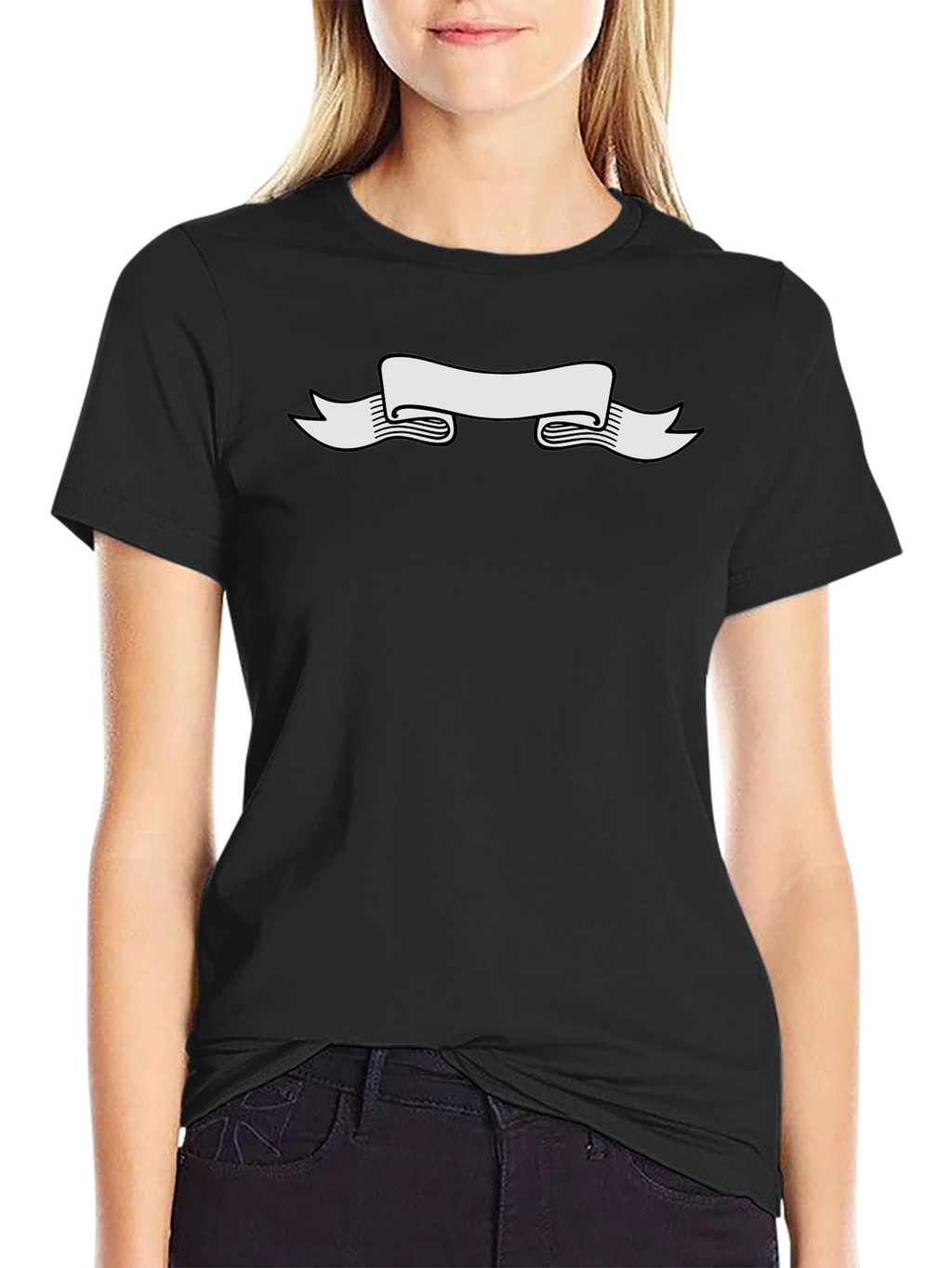 Black Tee Shirt with White Banner Graphic