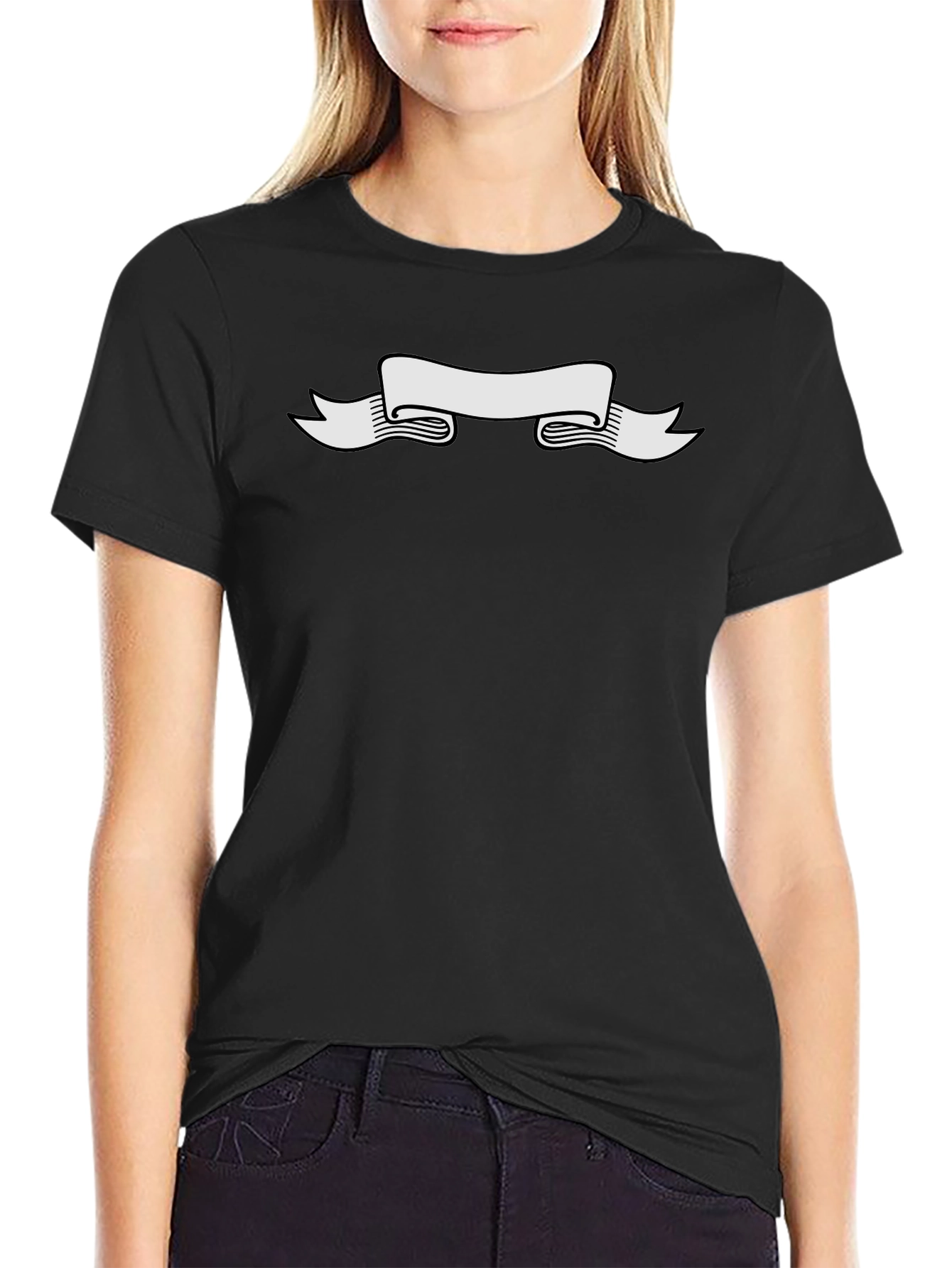Black Tee Shirt with White Banner Graphic