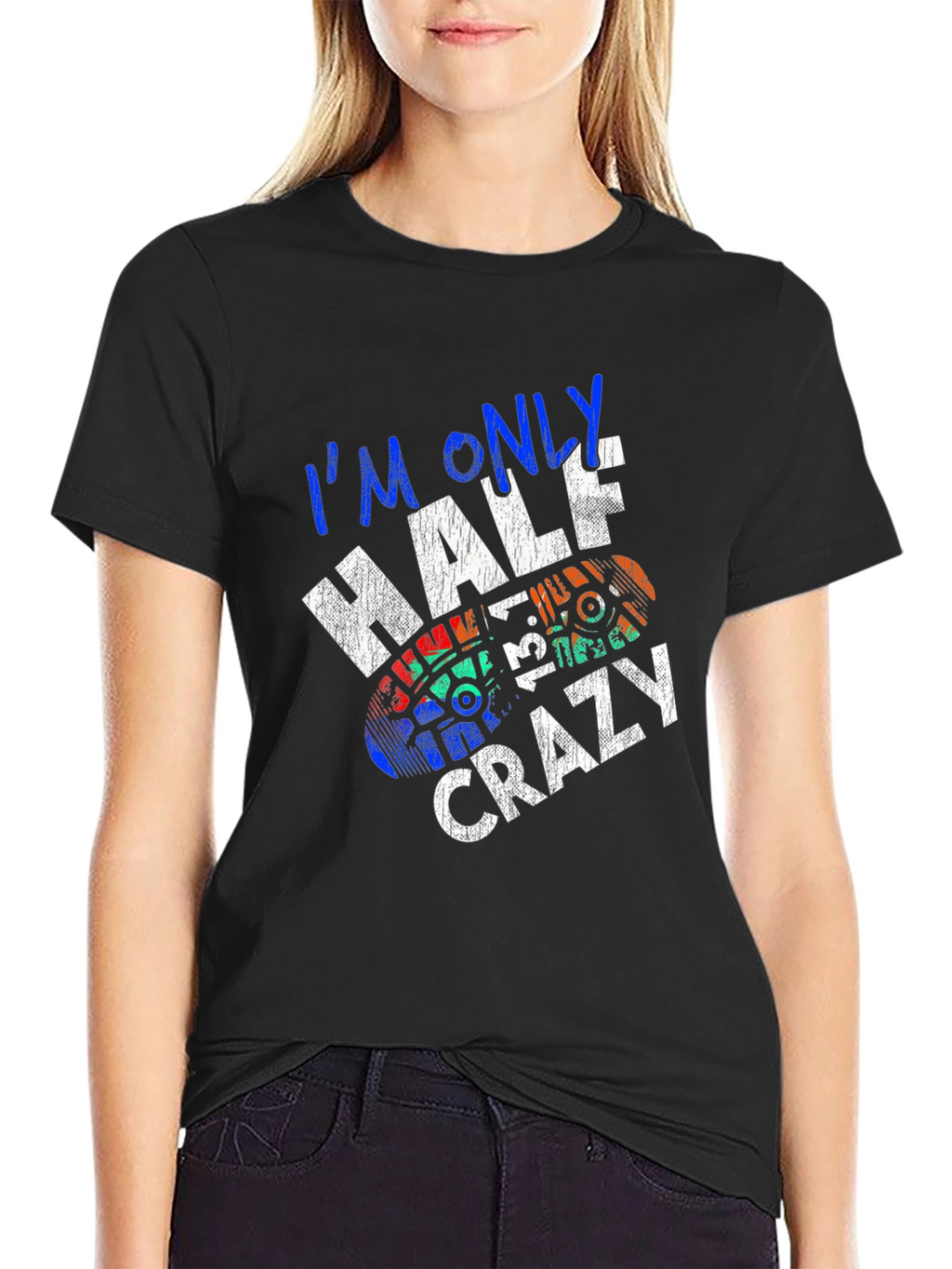 Im Only Half Crazy Graphic Tee - Black
