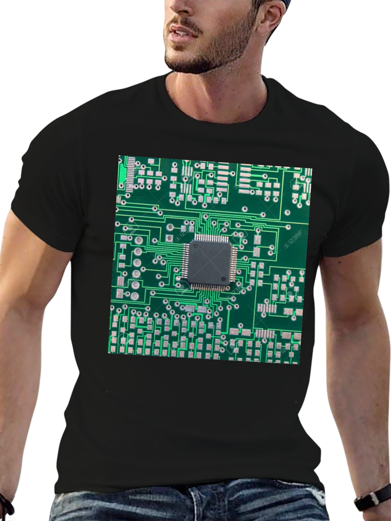 Circuit Board Print Black T-Shirt