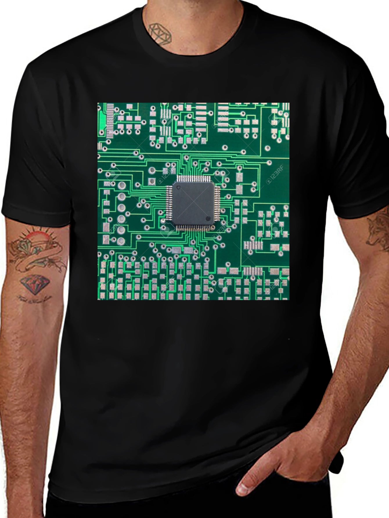 Circuit Board Print Black T-Shirt