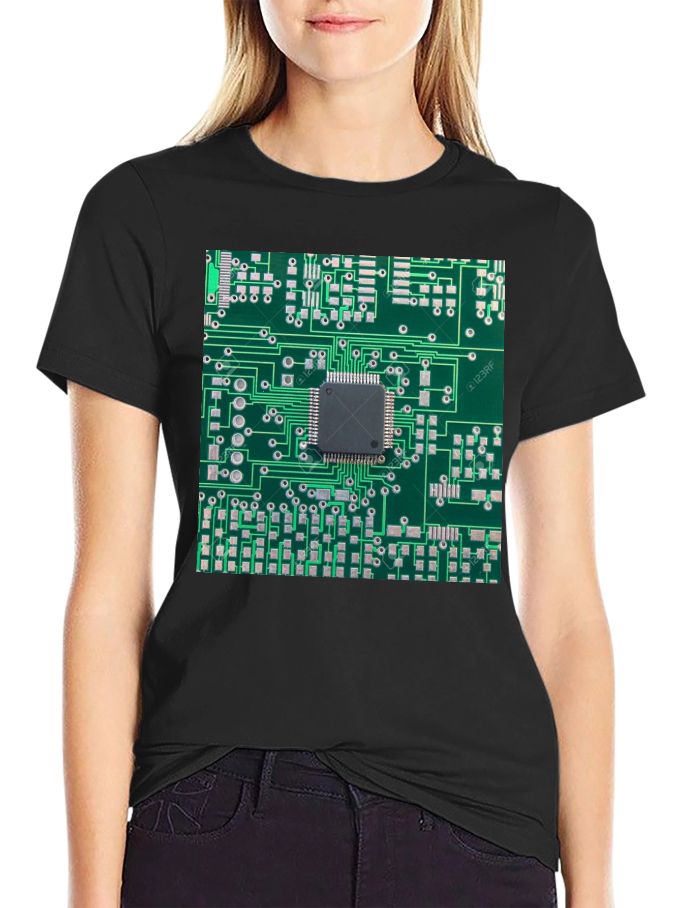 Circuit Board Print Black T-Shirt