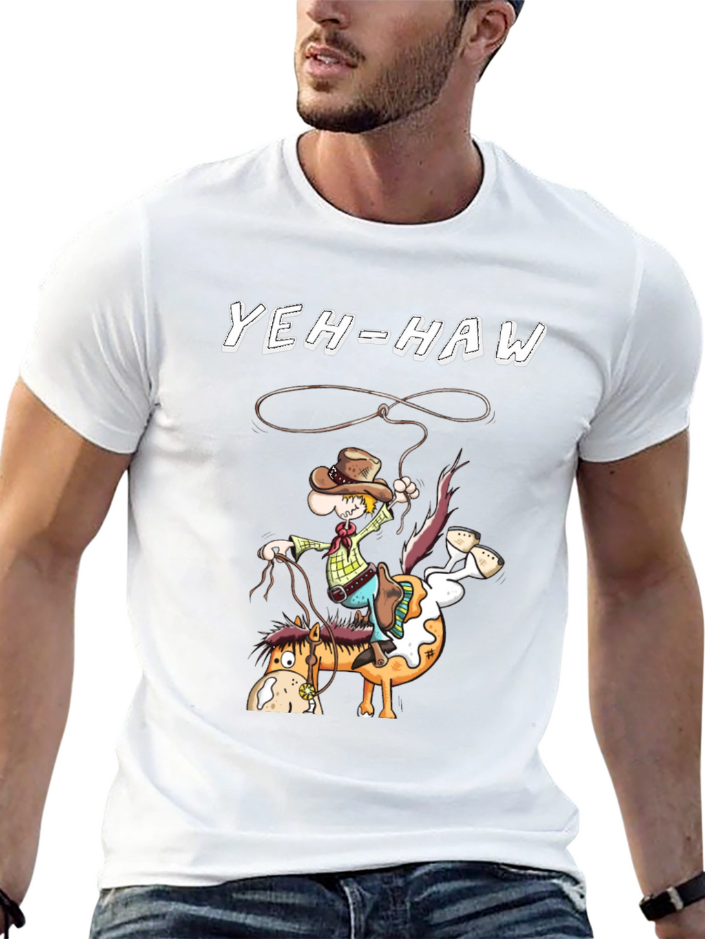 Yeh-Haw Cowboy Cartoon Graphic T-Shirt
