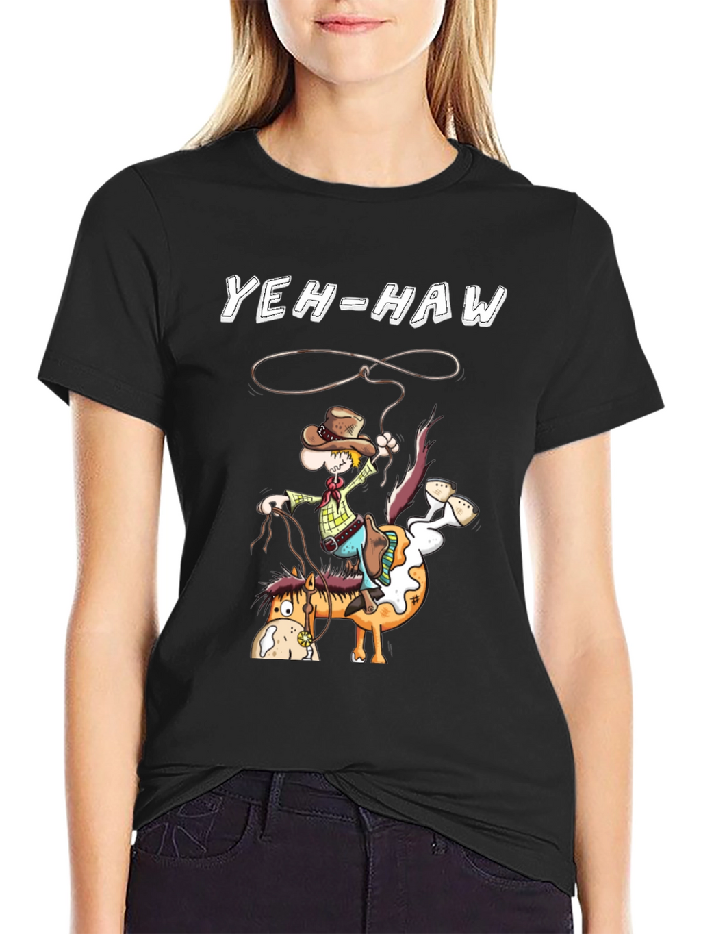 Yeh-Haw Cowboy Cartoon Graphic T-Shirt