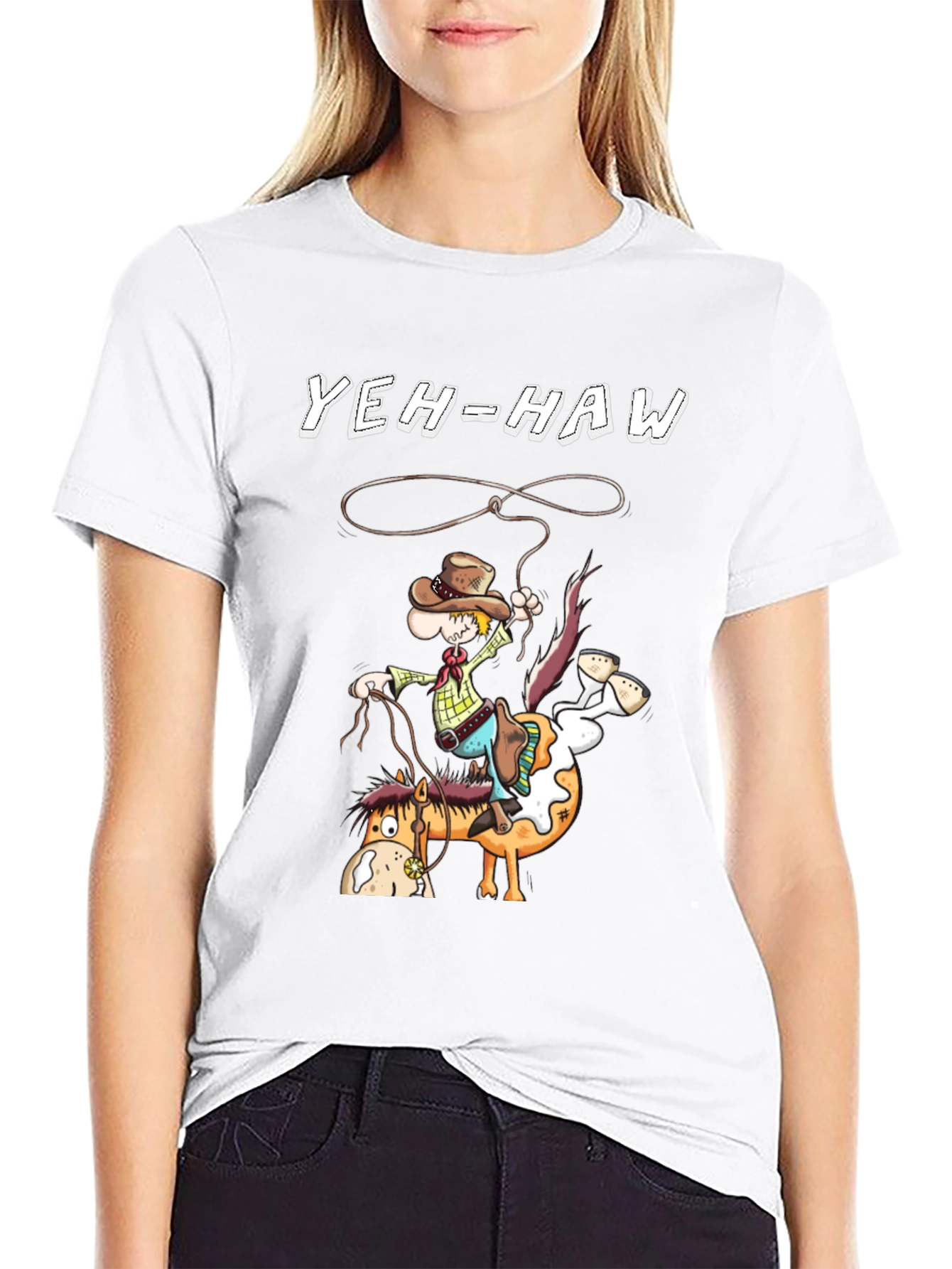 Yeh-Haw Cowboy Cartoon Graphic T-Shirt
