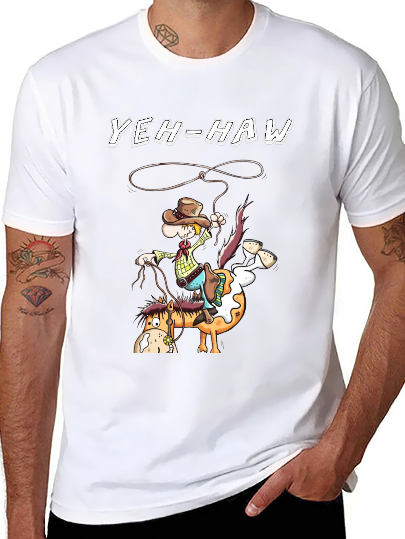 Yeh-Haw Cowboy Cartoon Graphic T-Shirt