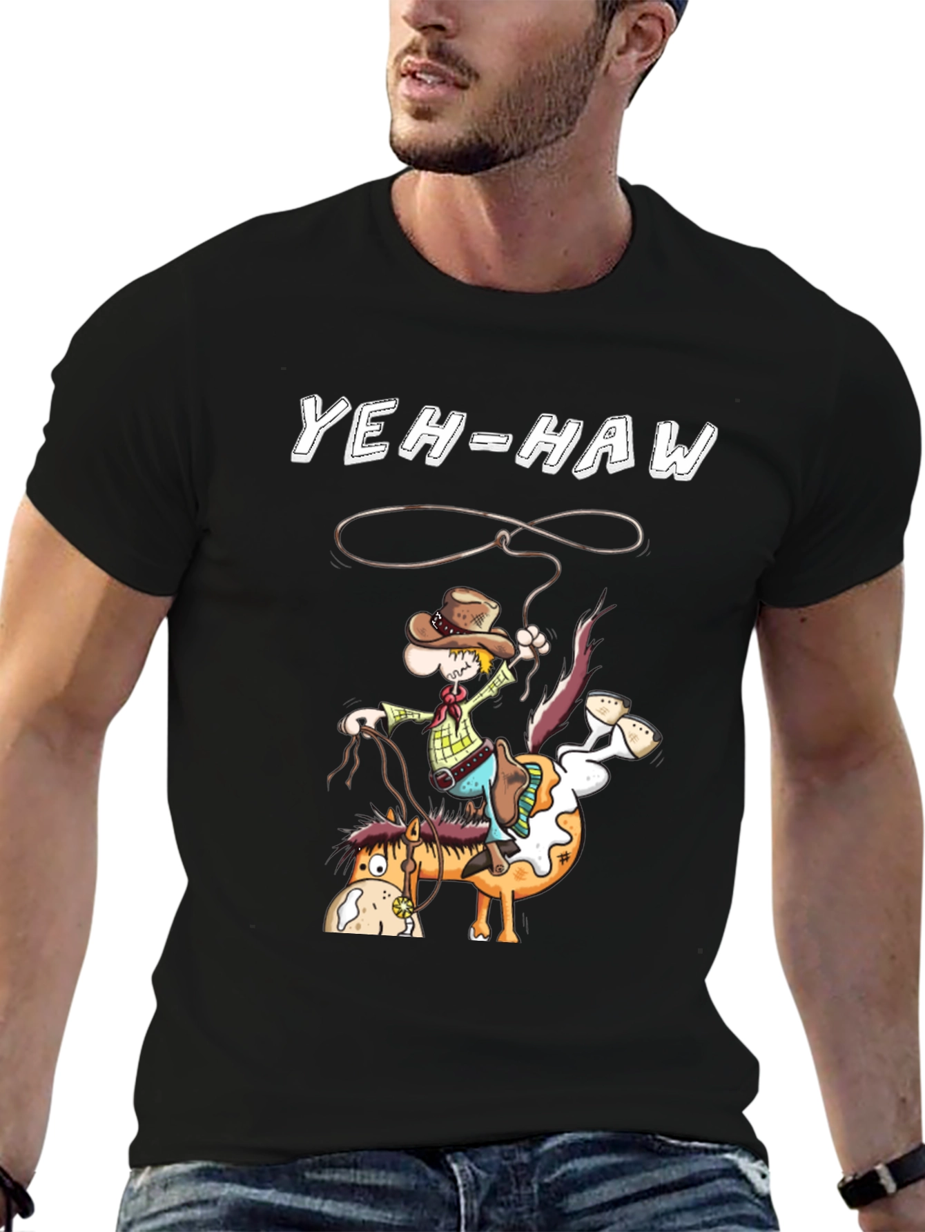 Yeh-Haw Cowboy Cartoon Graphic T-Shirt