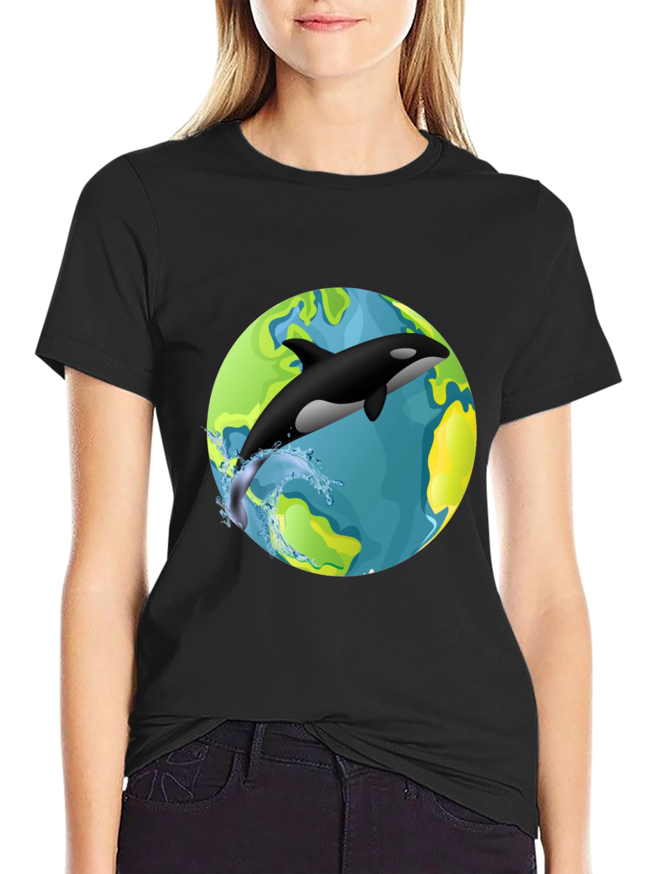 Orca Planet Graphic Tee - Black Comfort Fit T-Shirt