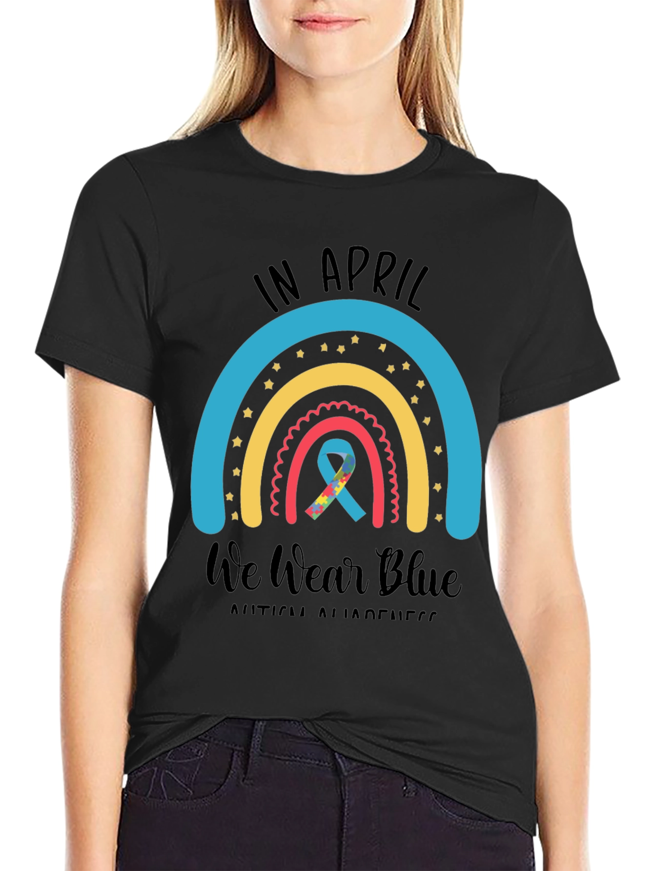 Autism Awareness Rainbow T-Shirt - In April We Wear Blue