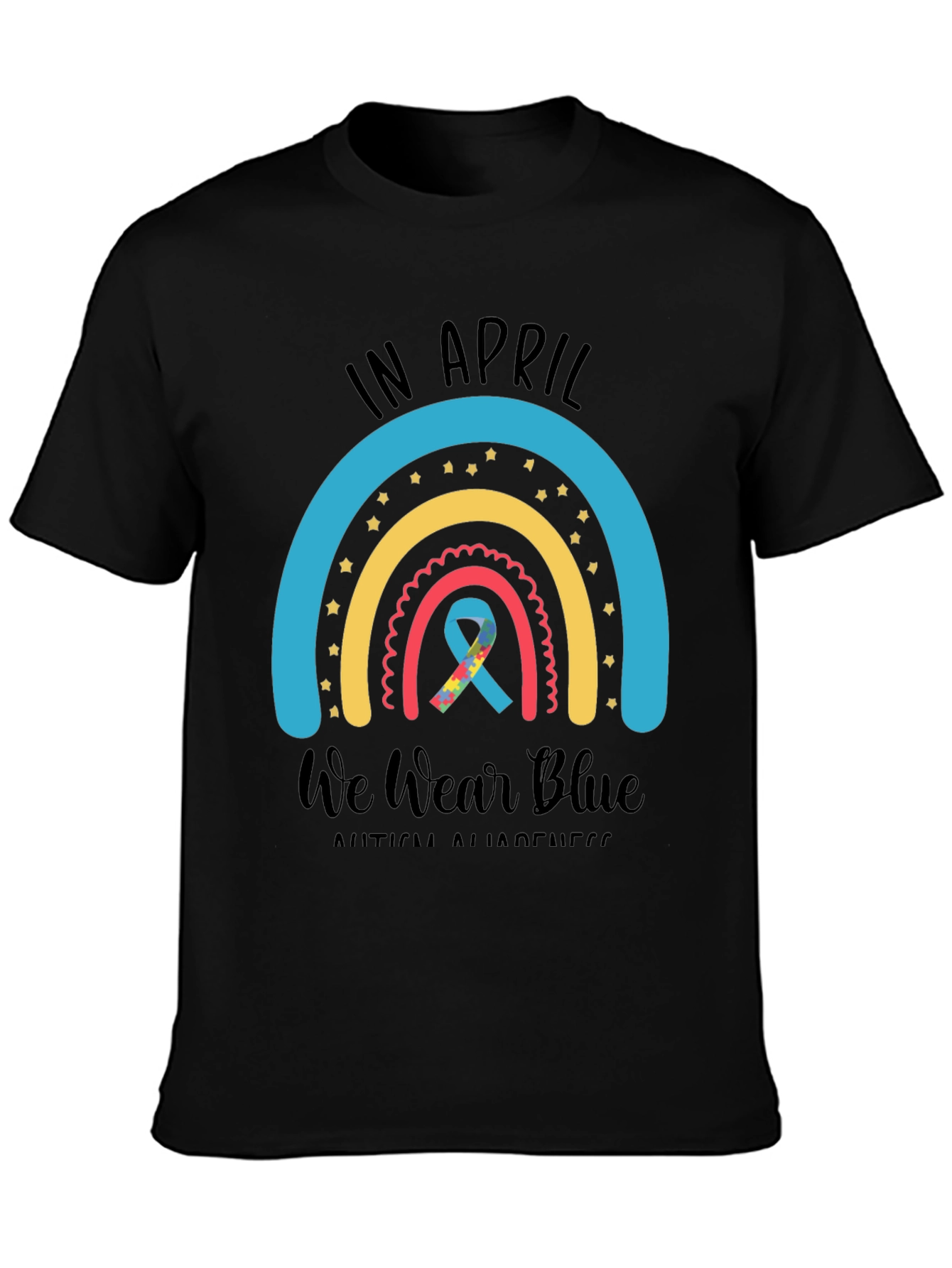 Autism Awareness Rainbow T-Shirt - In April We Wear Blue