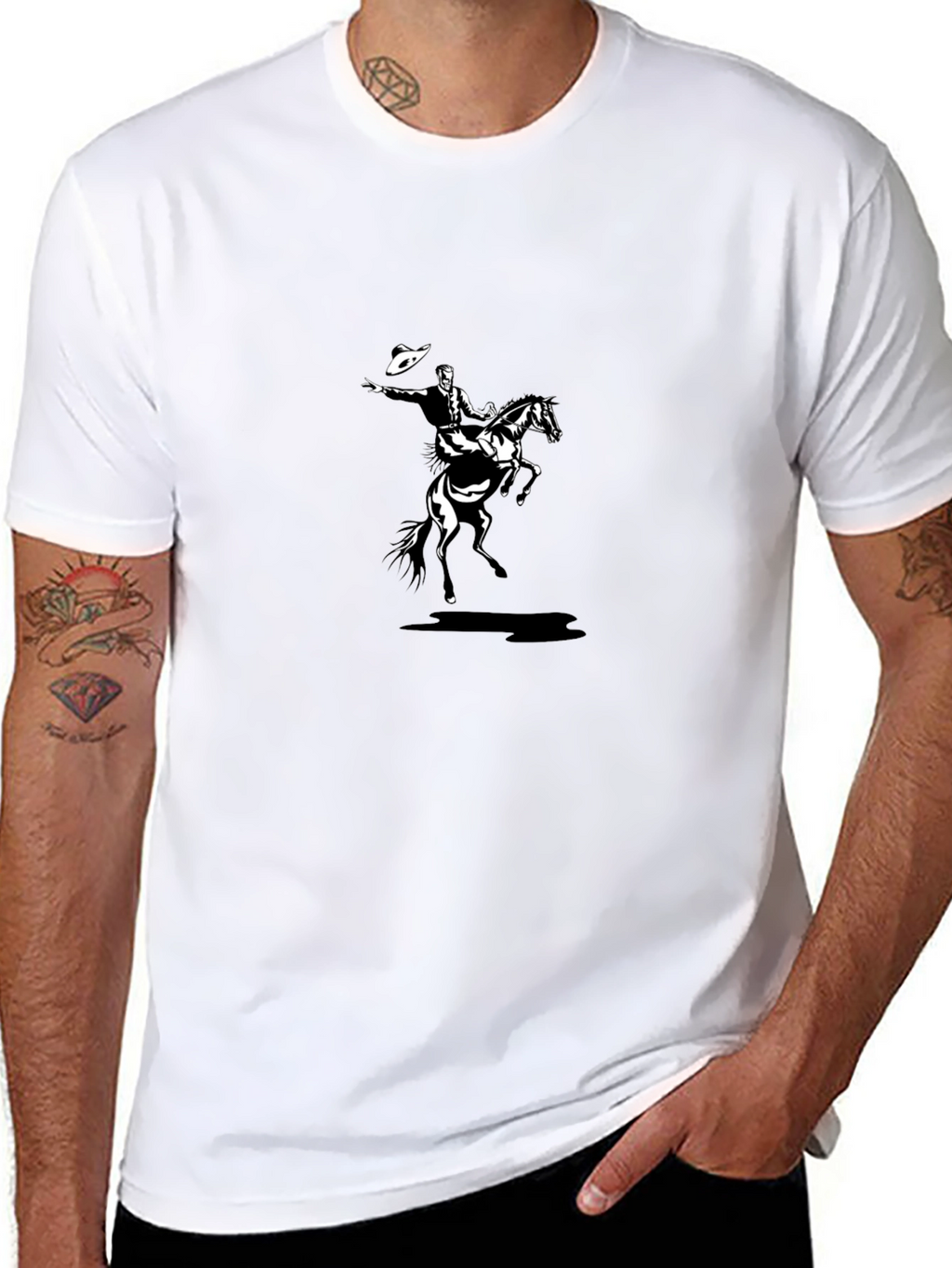 Cowboy Riding Horse T-Shirt - Black Graphic Tee