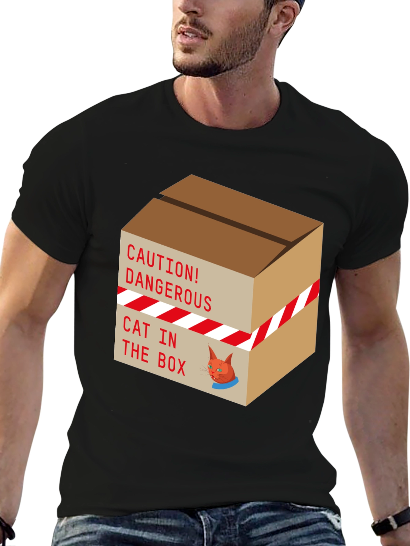Caution Cat In Box T-Shirt Funny Graphic Tee