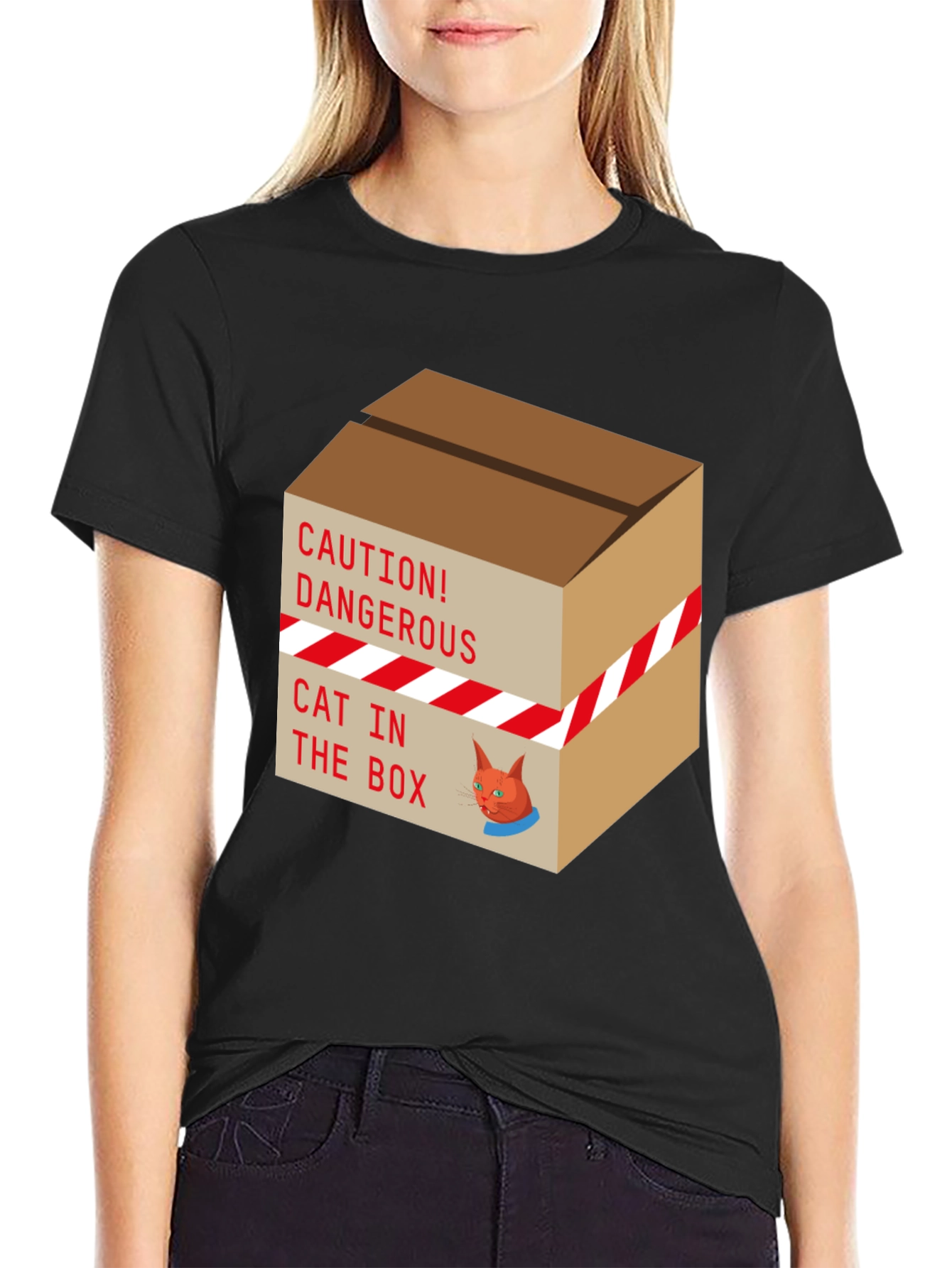 Caution Cat In Box T-Shirt Funny Graphic Tee