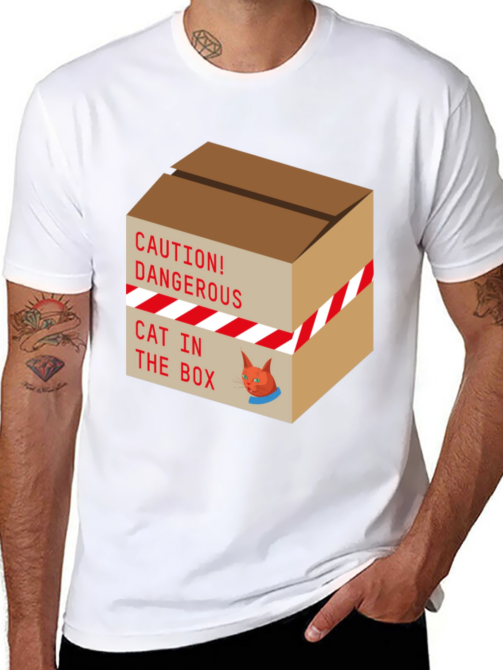 Caution Cat In Box T-Shirt Funny Graphic Tee