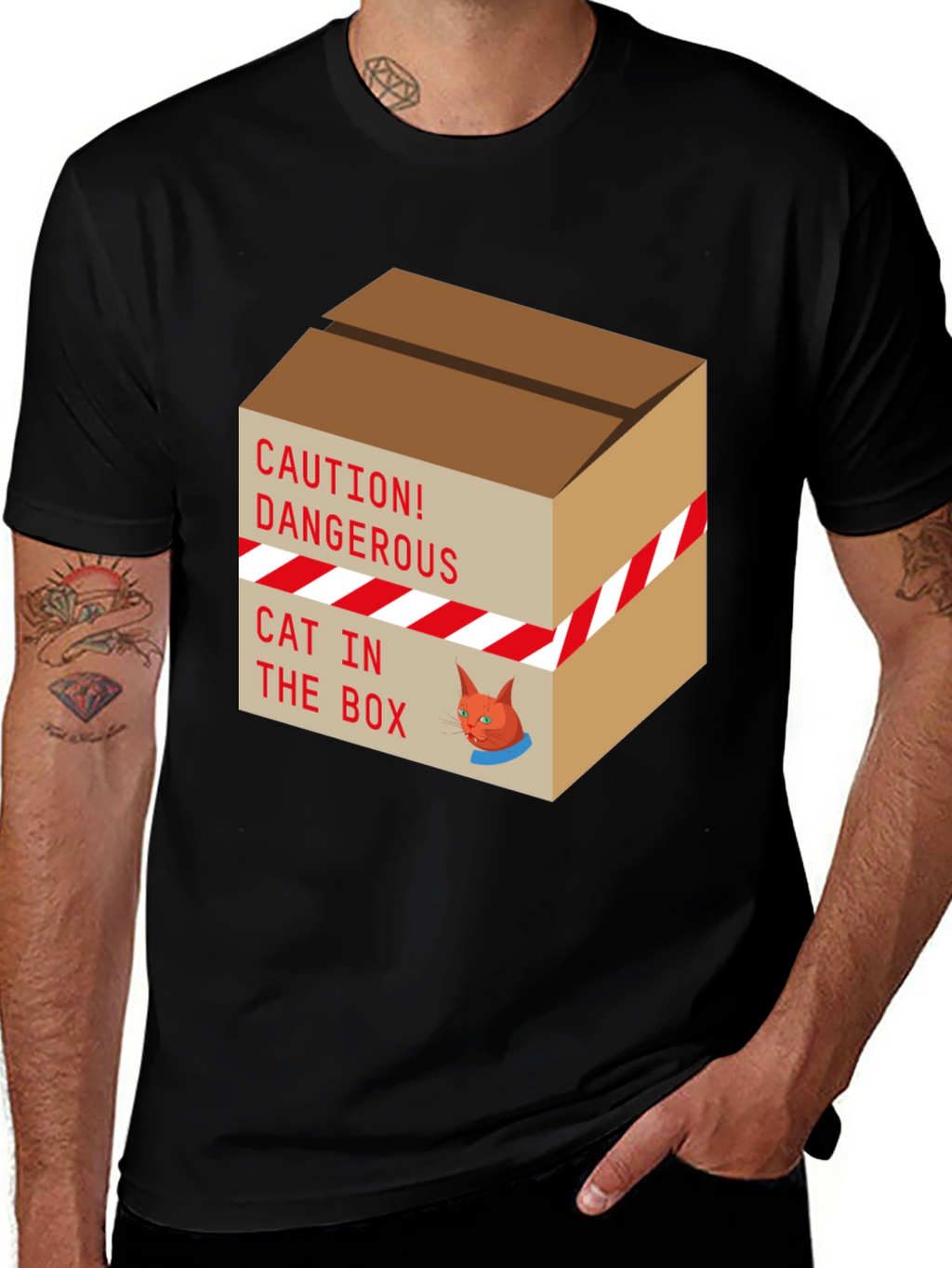 Caution Cat In Box T-Shirt Funny Graphic Tee