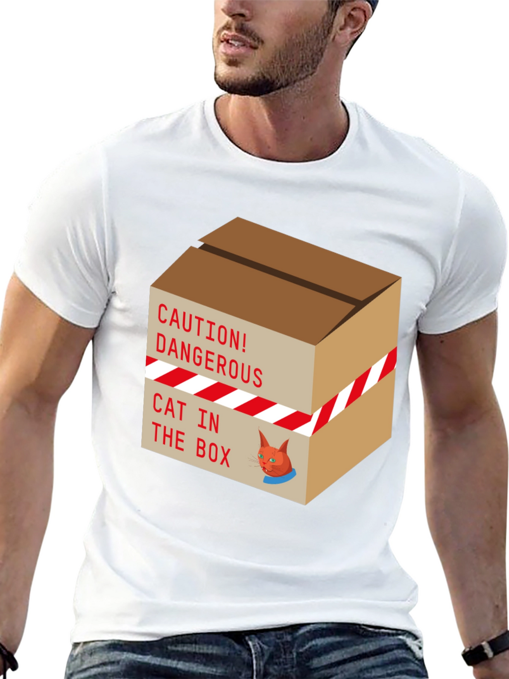 Caution Cat In Box T-Shirt Funny Graphic Tee