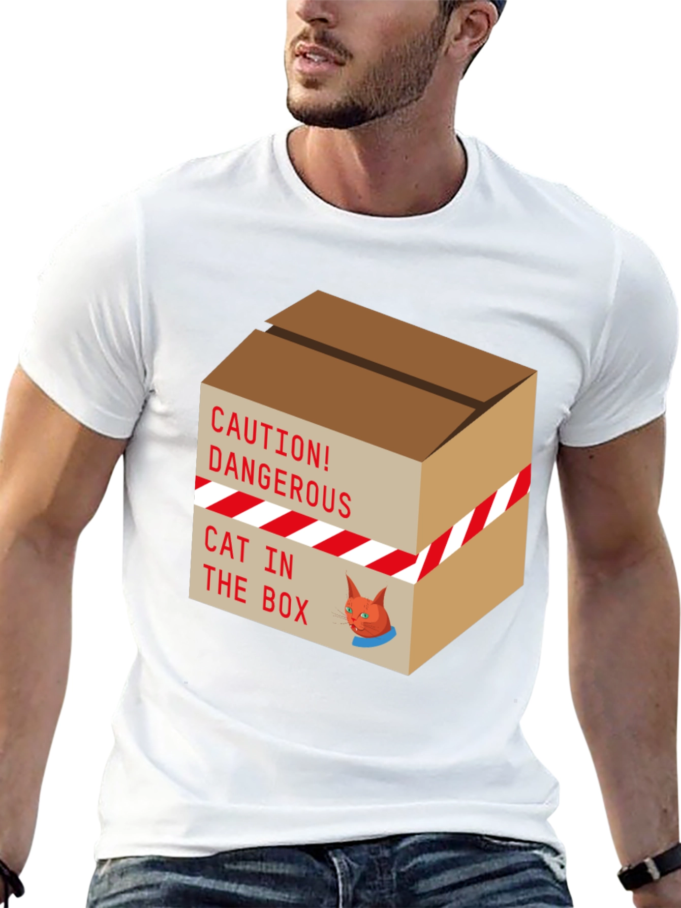 Caution Cat In Box T-Shirt Funny Graphic Tee
