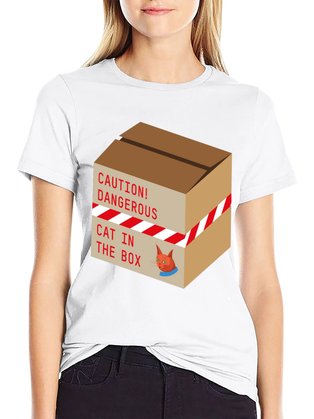 Caution Cat In Box T-Shirt Funny Graphic Tee