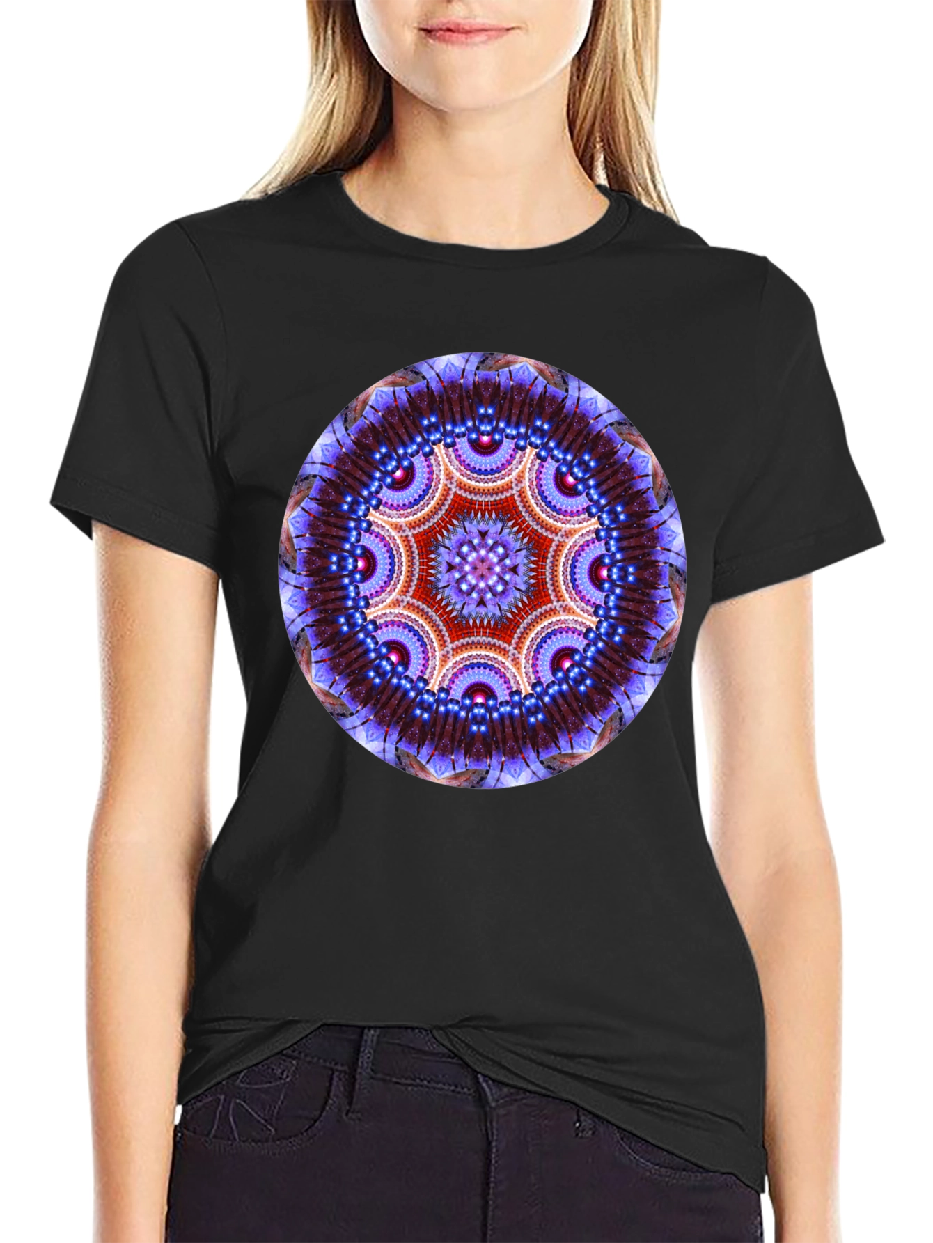 Mystic Mandala Graphic Tee - Black Cotton Comfort