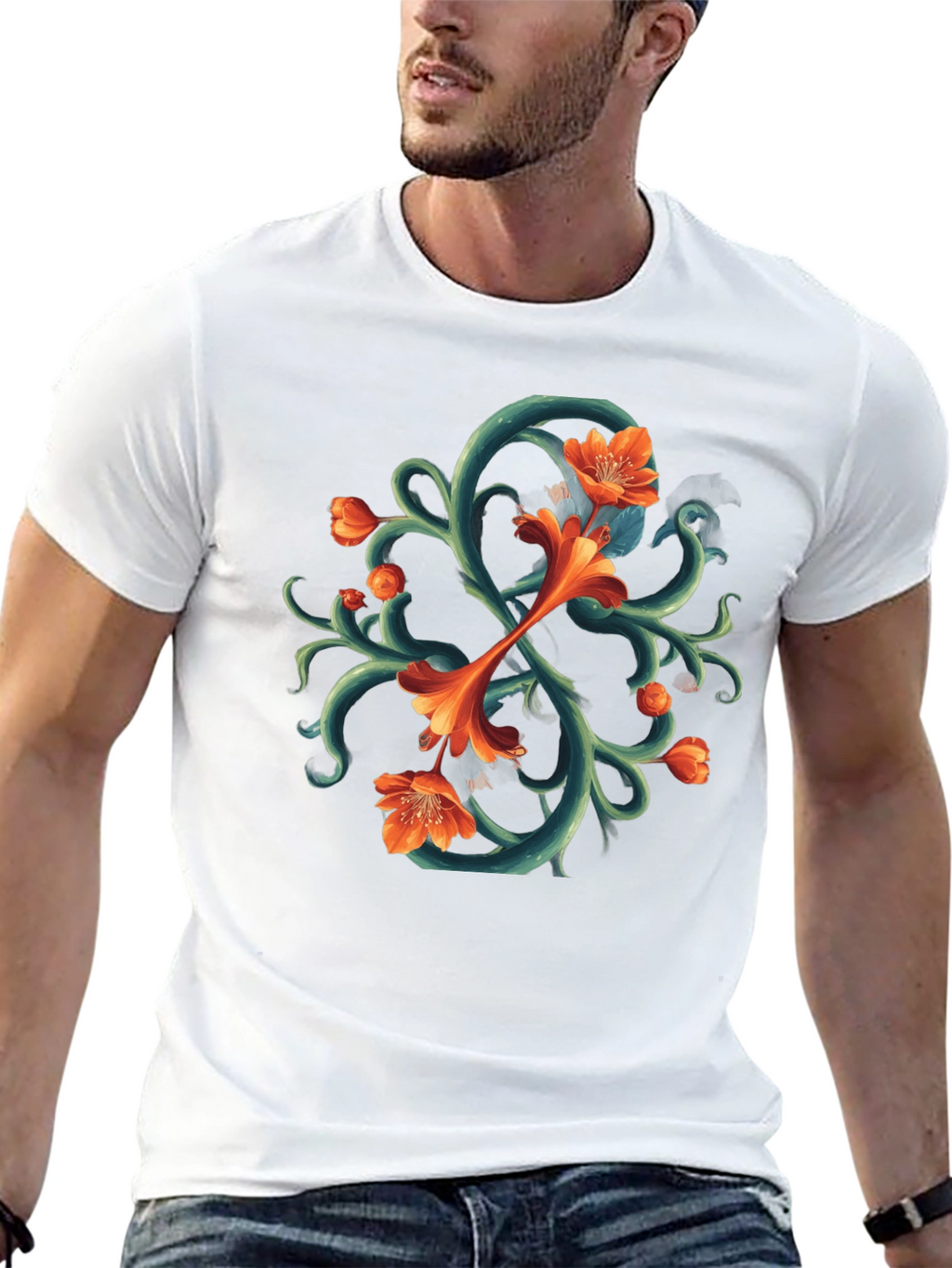 Floral Vines Graphic Tee - Black Cotton T-Shirt