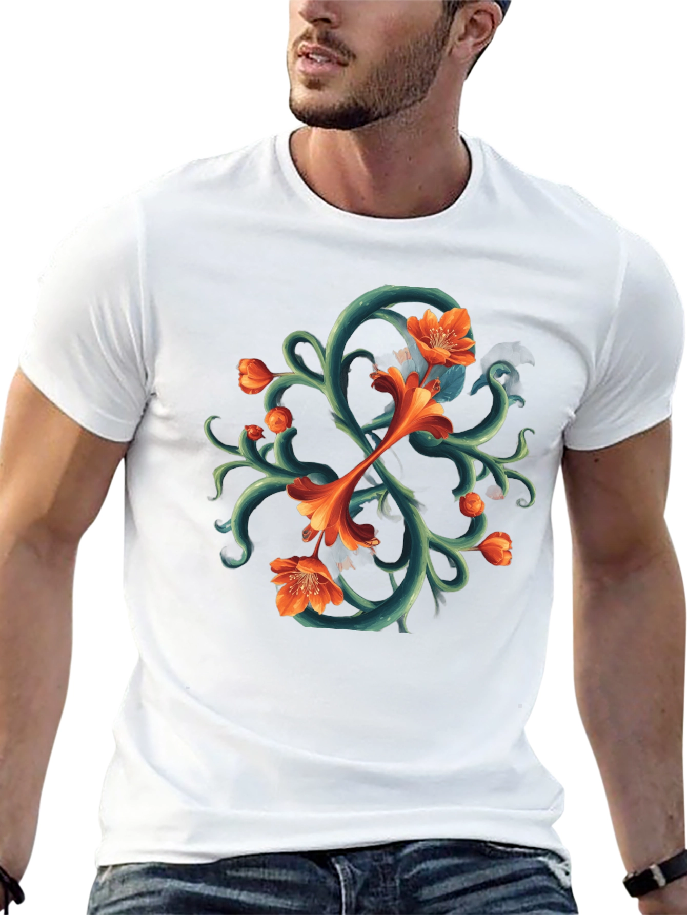 Floral Vines Graphic Tee - Black Cotton T-Shirt