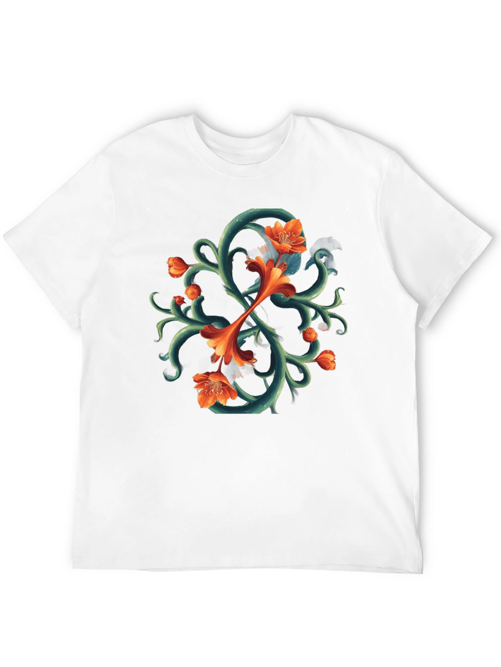 Floral Vines Graphic Tee - Black Cotton T-Shirt
