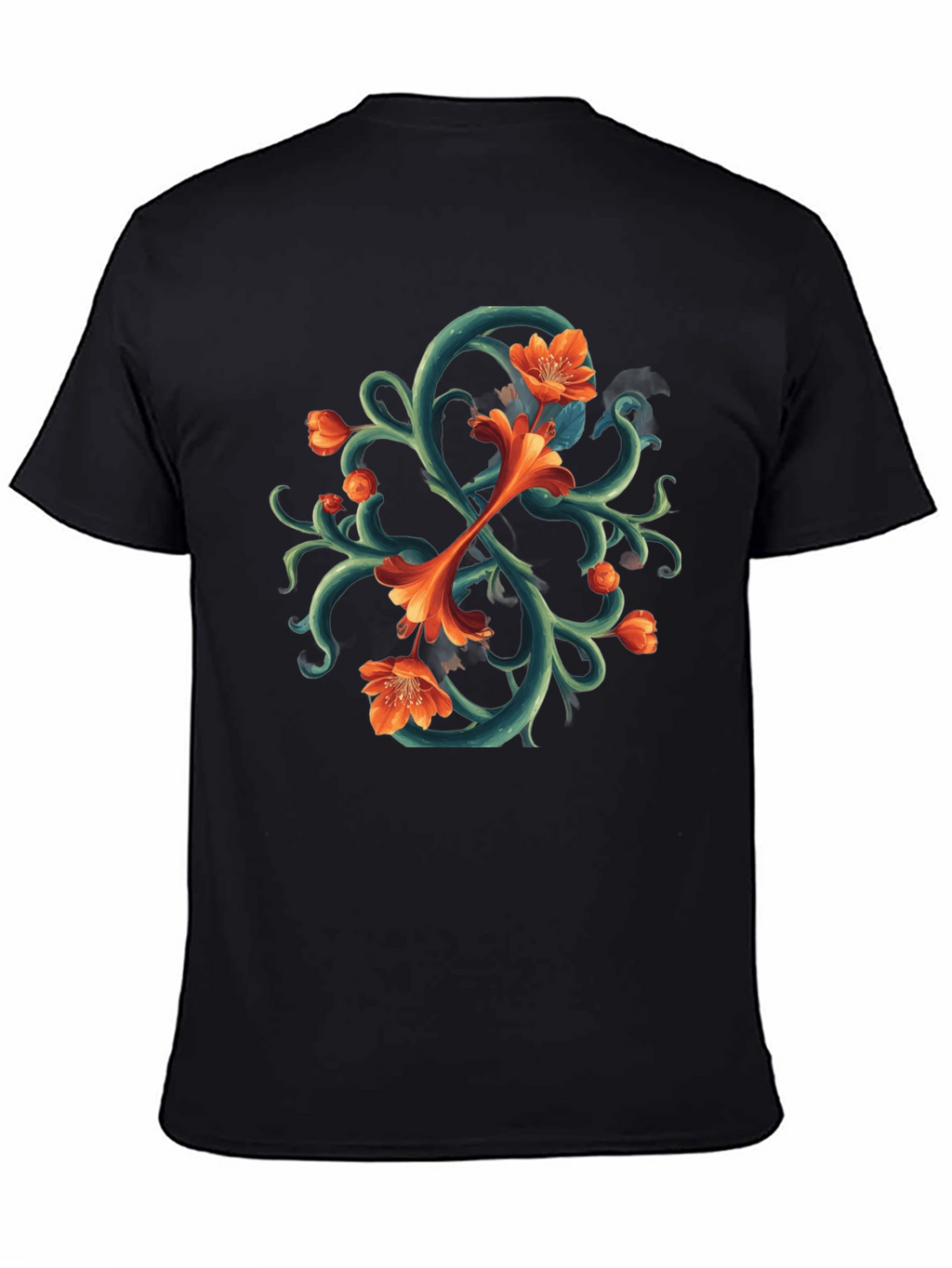 Floral Vines Graphic Tee - Black Cotton T-Shirt