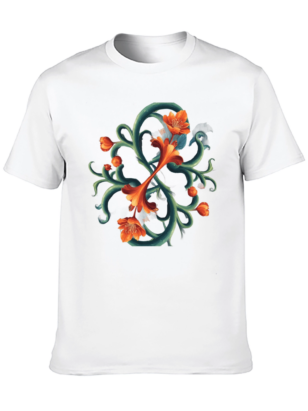 Floral Vines Graphic Tee - Black Cotton T-Shirt