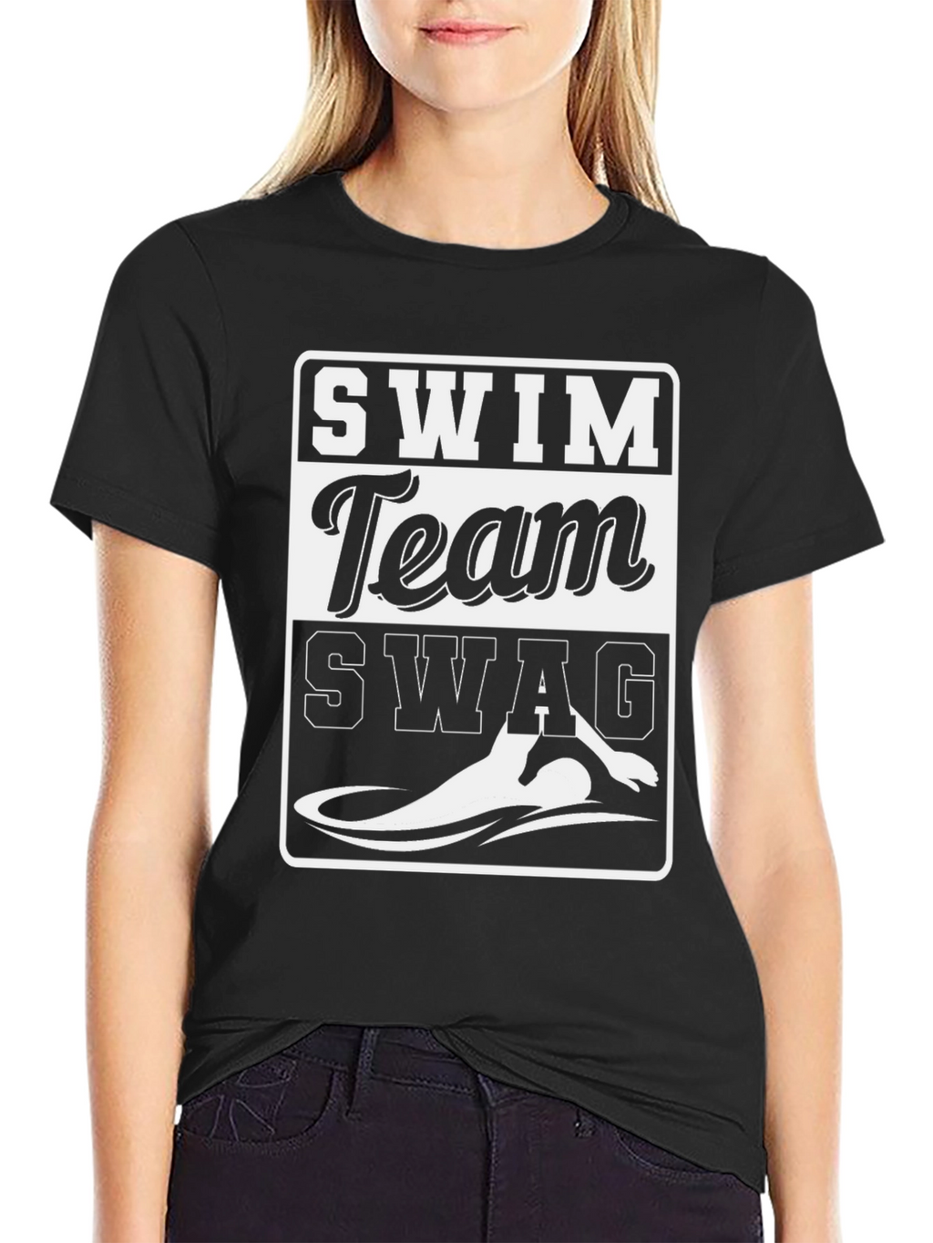 Swim Team Swag Graphic Tee - Black Cotton T-Shirt