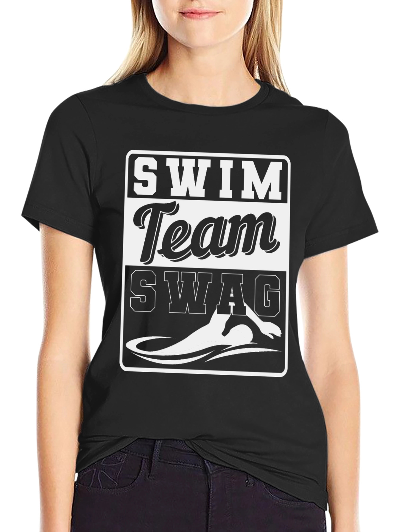 Swim Team Swag Graphic Tee - Black Cotton T-Shirt