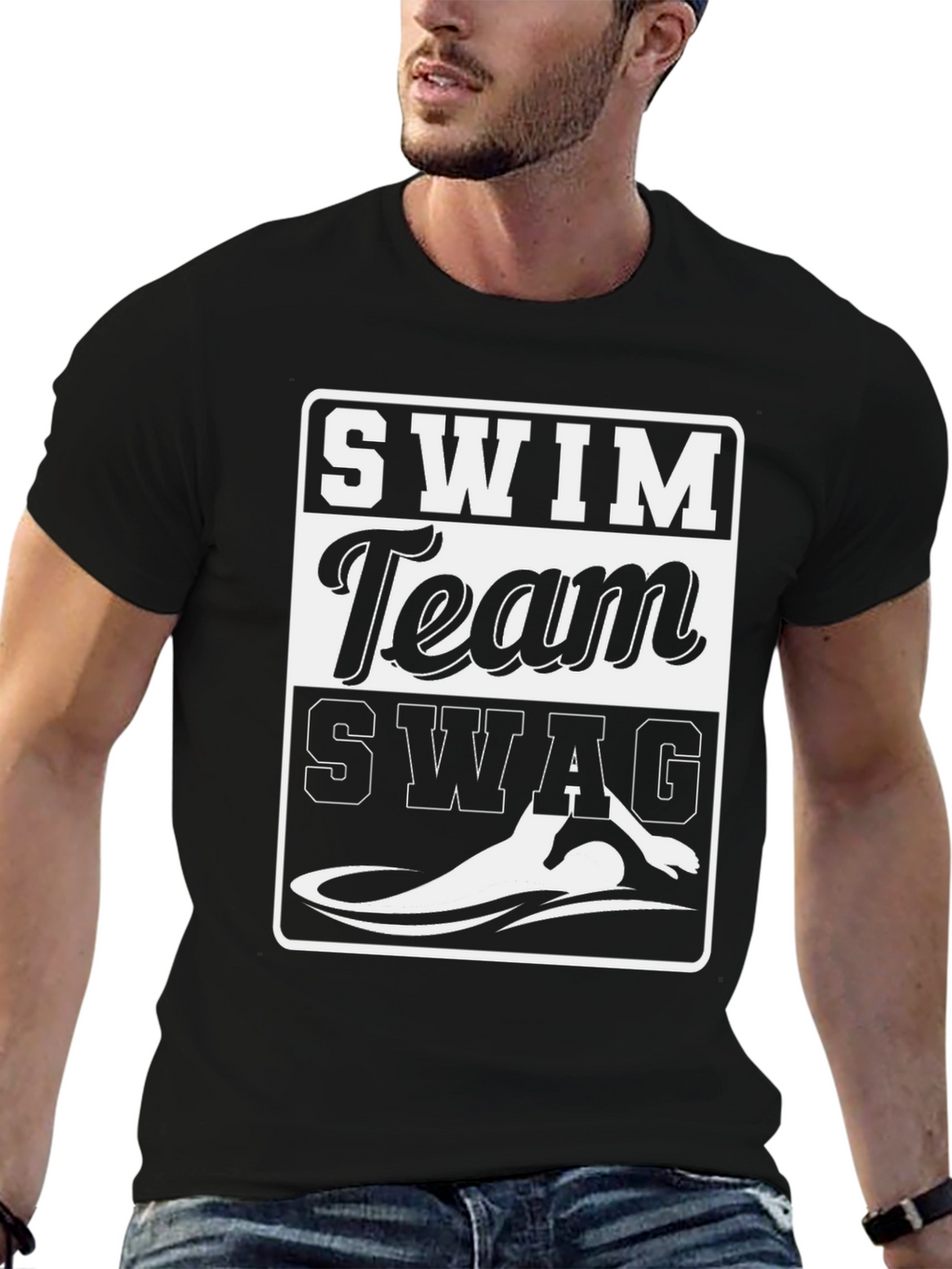 Swim Team Swag Graphic Tee - Black Cotton T-Shirt