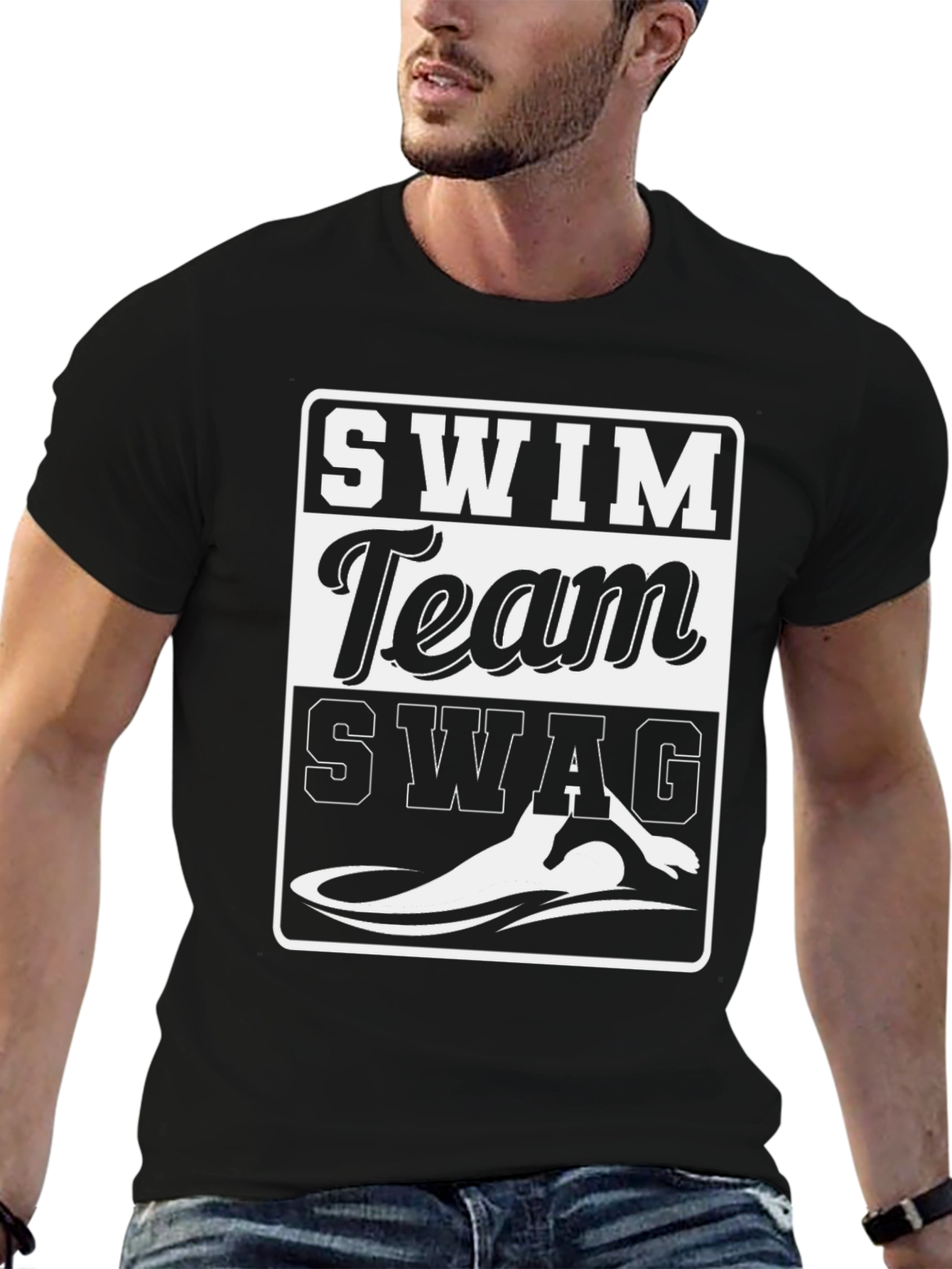 Swim Team Swag Graphic Tee - Black Cotton T-Shirt