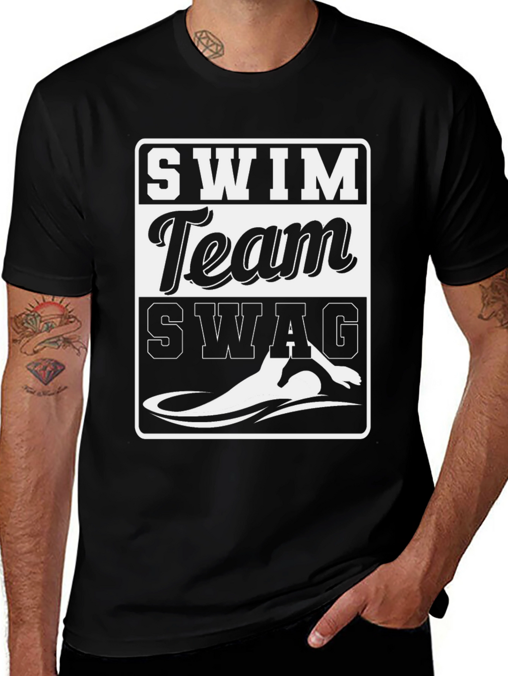 Swim Team Swag Graphic Tee - Black Cotton T-Shirt