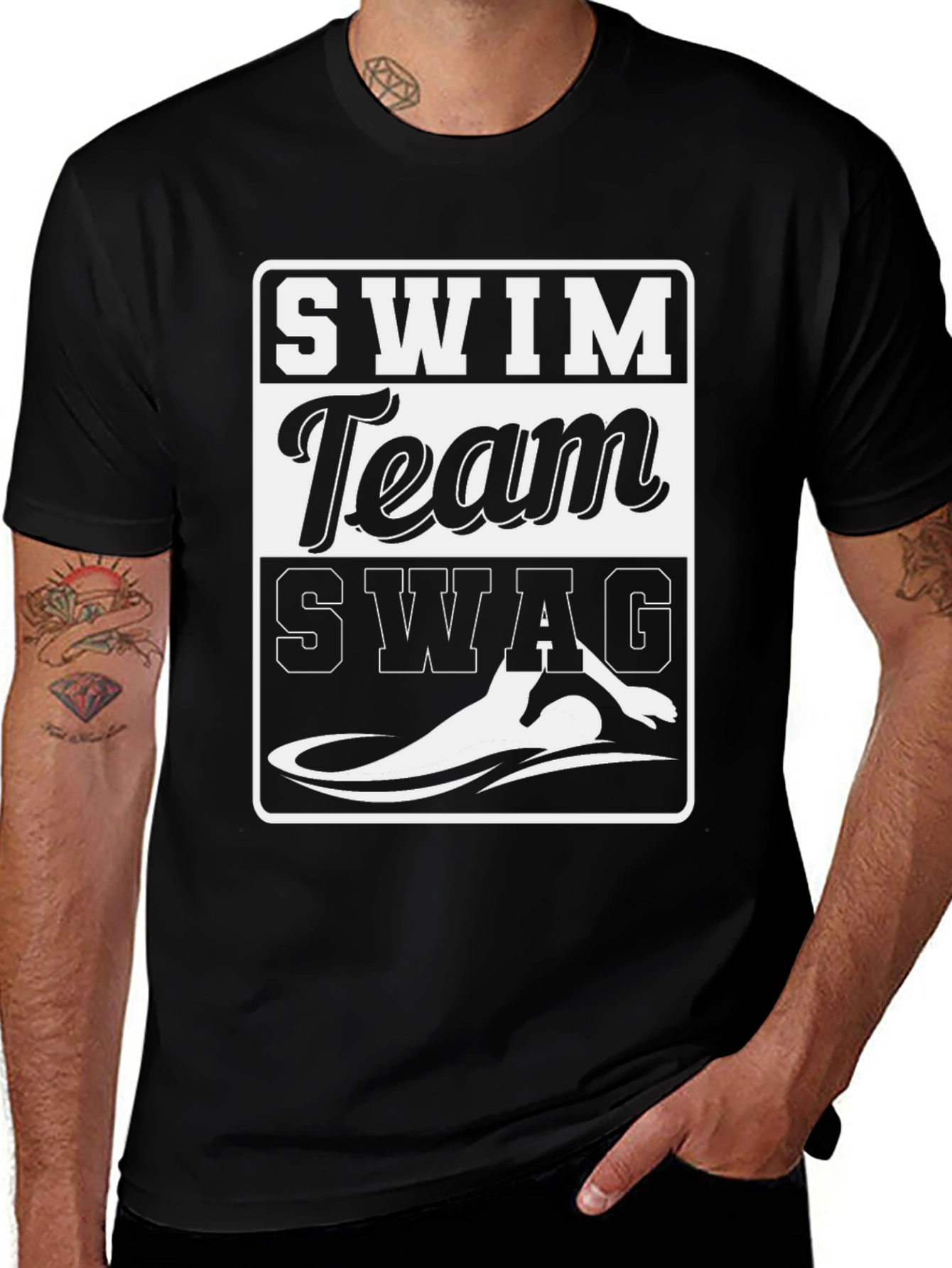Swim Team Swag Graphic Tee - Black Cotton T-Shirt