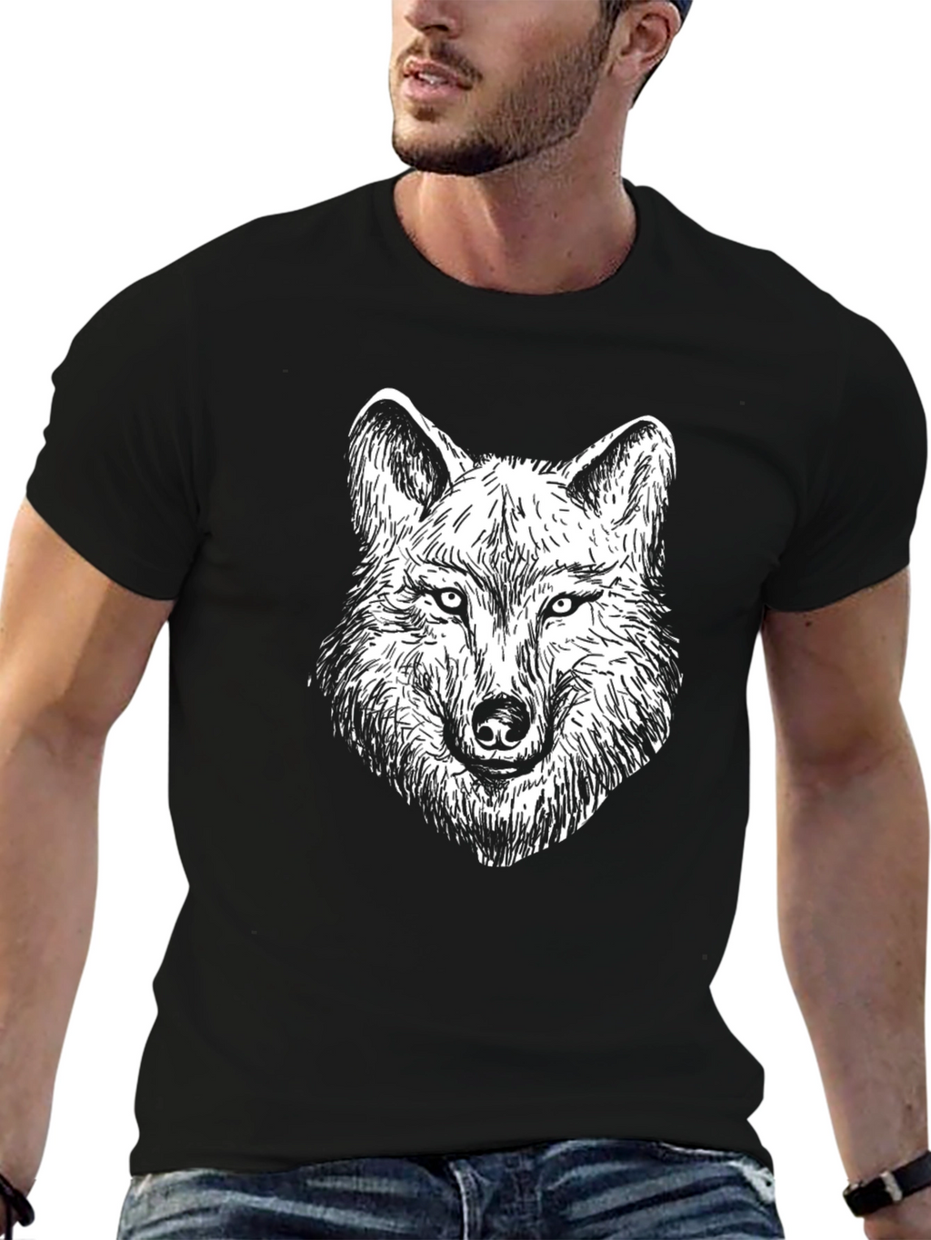 Wolf Graphic Tee - Black Cotton Blend Shirt