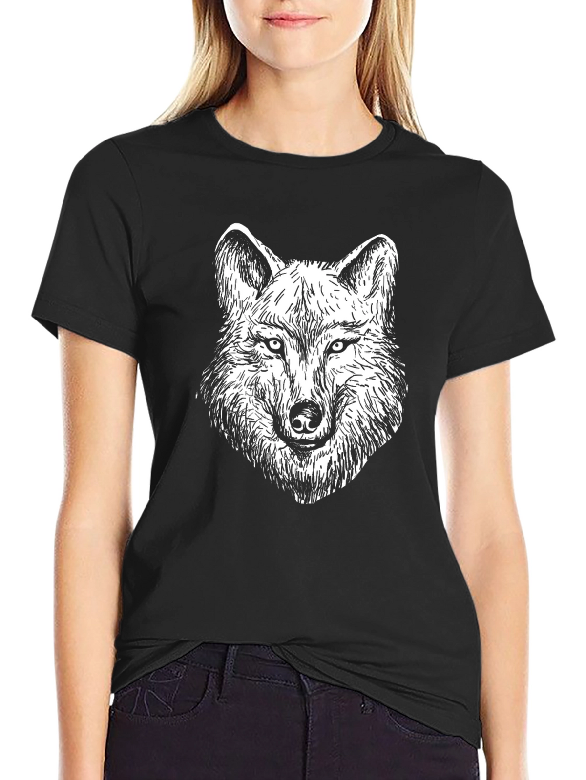 Wolf Graphic Tee - Black Cotton Blend Shirt